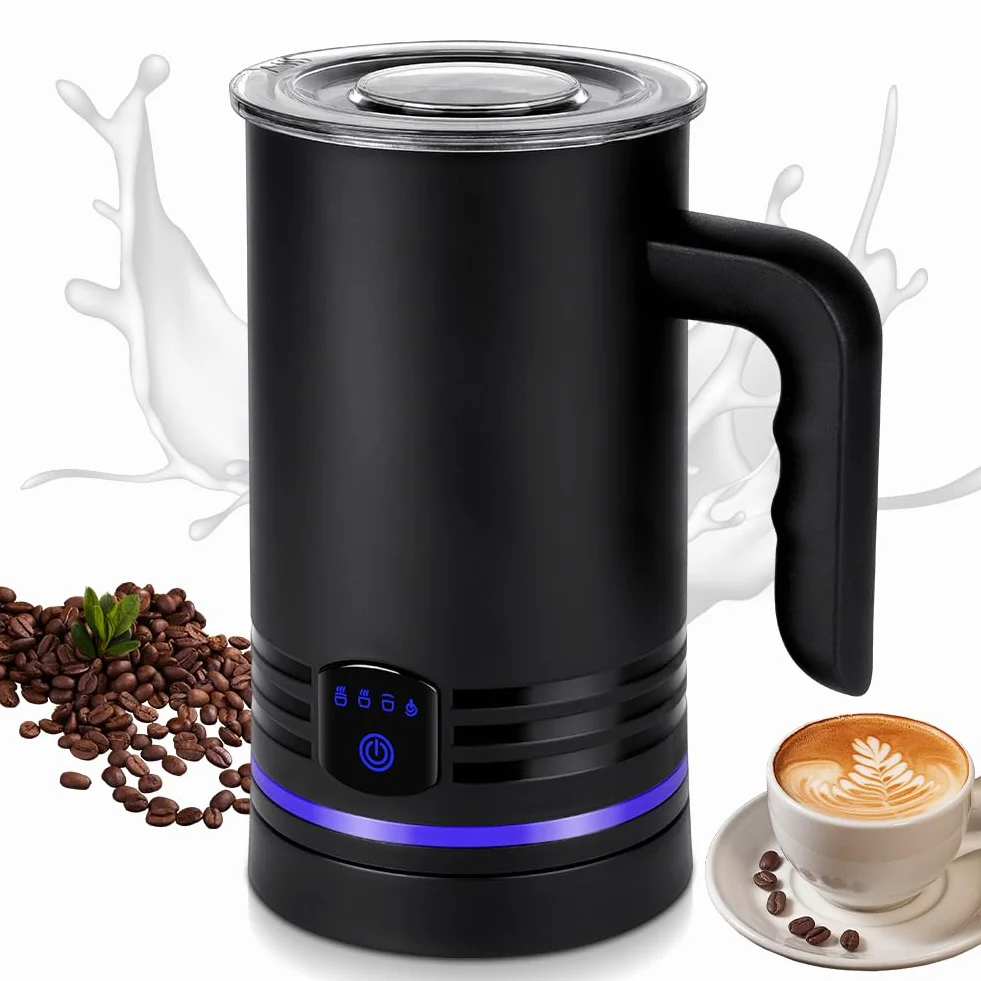 HOTUT Elektryczny spieniacz do mleka, automatyczny spieniacz do mleka 4 w 1, cichy spieniacz do mleka 430 ml, stal nierdzewna 400 W, do kawy, latte, cappuccino, mleka czekoladowego