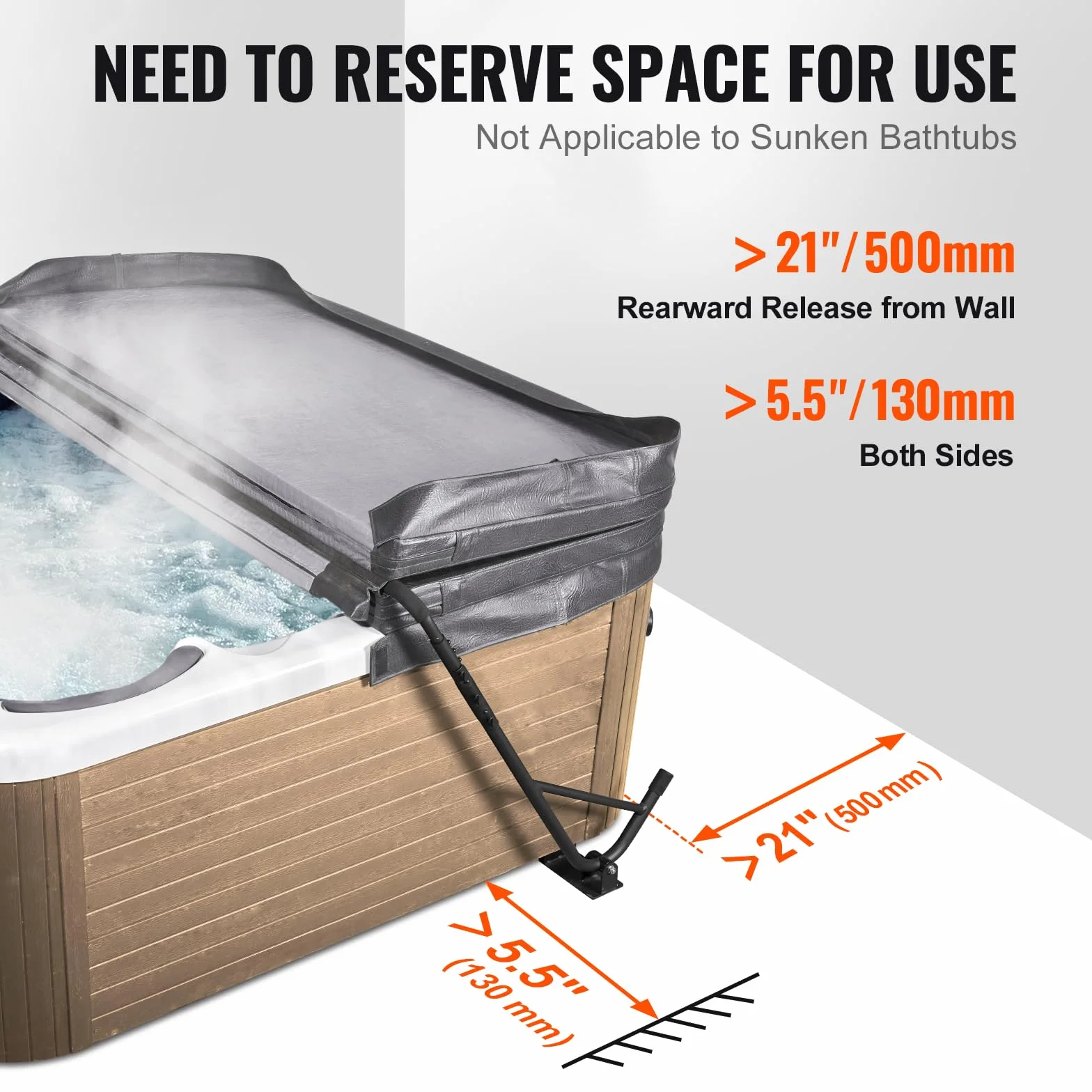 VEVOR Podnośnik osłony wanny z hydromasażem, podnośnik osłony spa, wysokość 80 cm - 105 cm szerokość 145 cm - 235 cm regulowany, zainstalowany pod spodem po obu stronach, odpowiedni do różnych