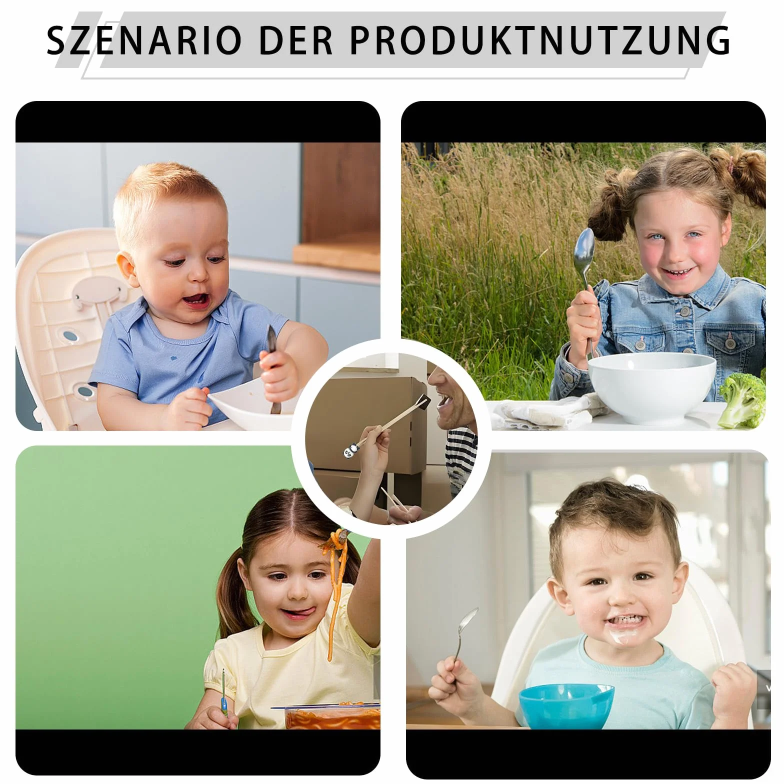 3 pary pałeczek do jedzenia dla dzieci, jako uchwyt dla początkujących, do jedzenia, wzór pandy, łapki dla dzieci, zdejmowana główka pałeczek, zestaw do nauki w uroczym wzornictwie