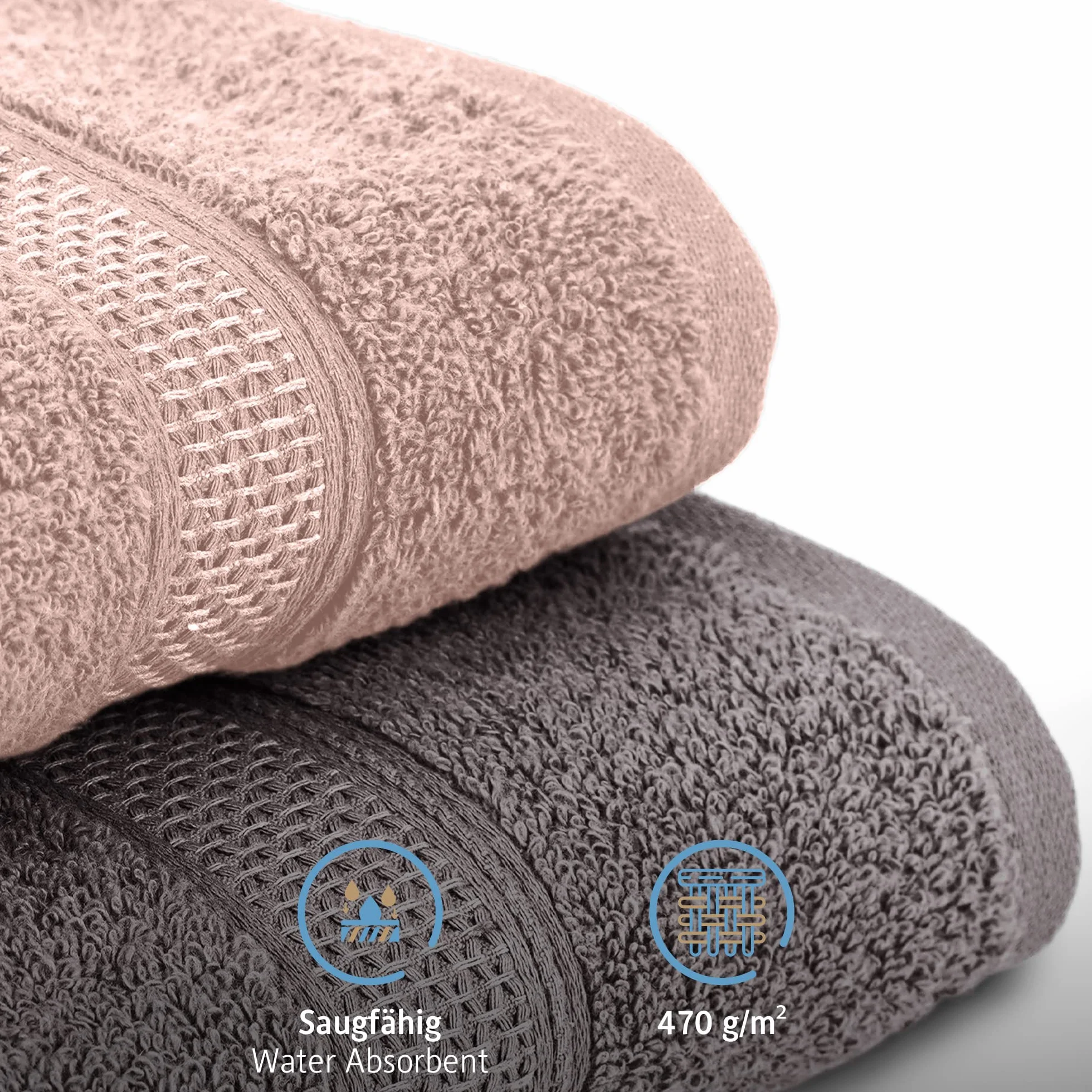 Komfortec Zestaw 8 ręczników ze 100% bawełny, 8 ręczników 50 x 100 cm zestaw, frotte, miękki, antracyt/różowy