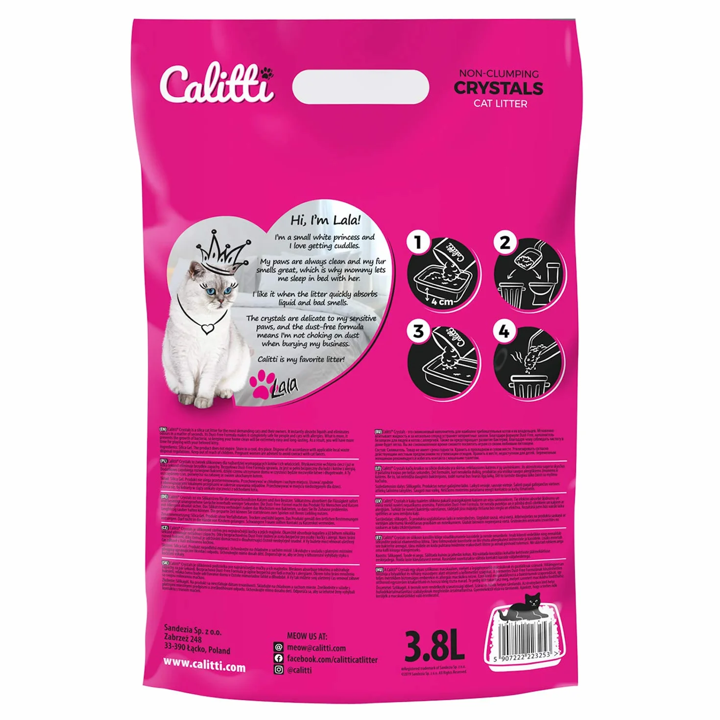 Calitti - żwirek silikatowy dla kotów | Premium Crystals żwirek silikatowy | Antybakteryjny żwirek dla kotów | Zestaw 8 x 3,8 L = 30 L