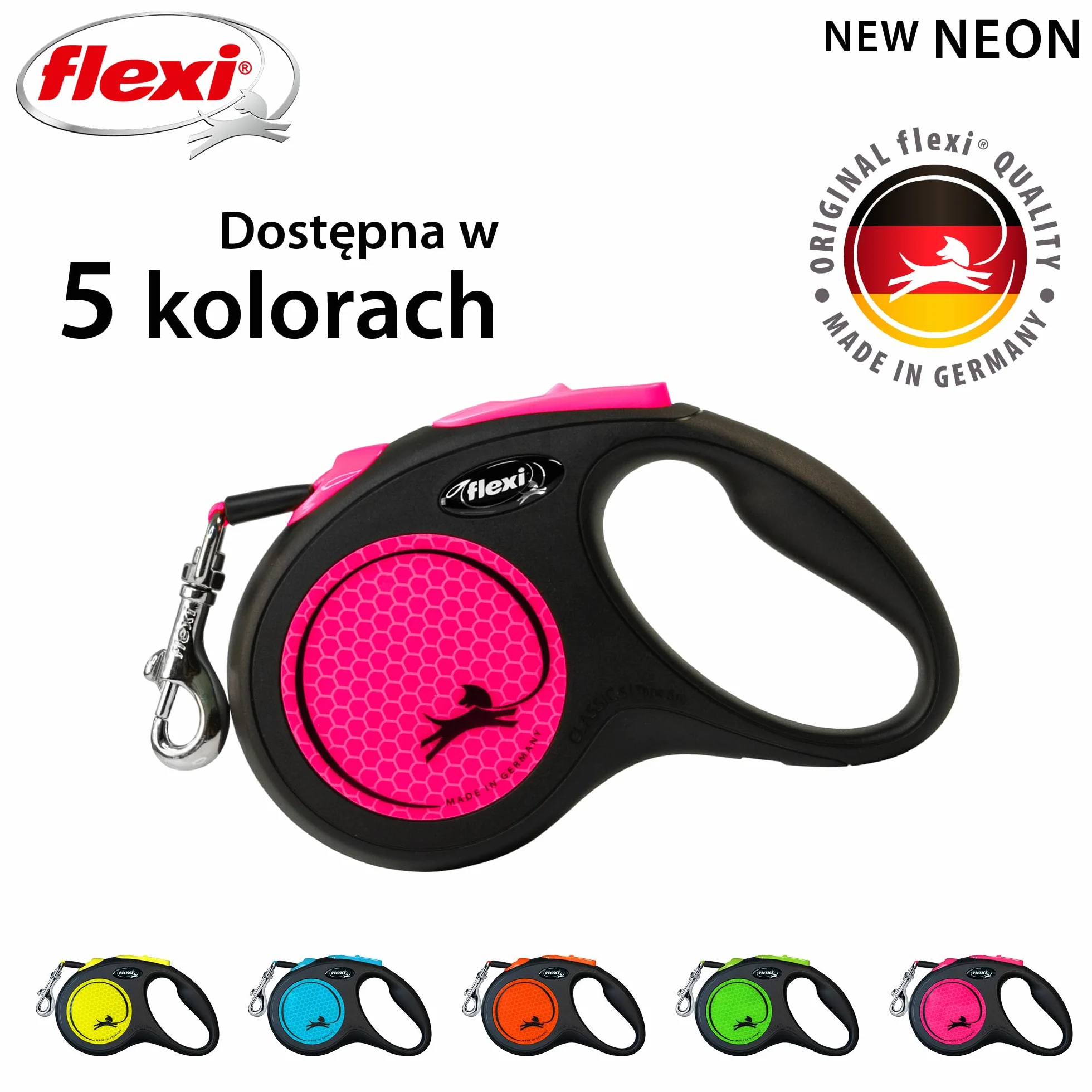 Flexi neonowa taśma smycz dla psa 5 m do 15 kg