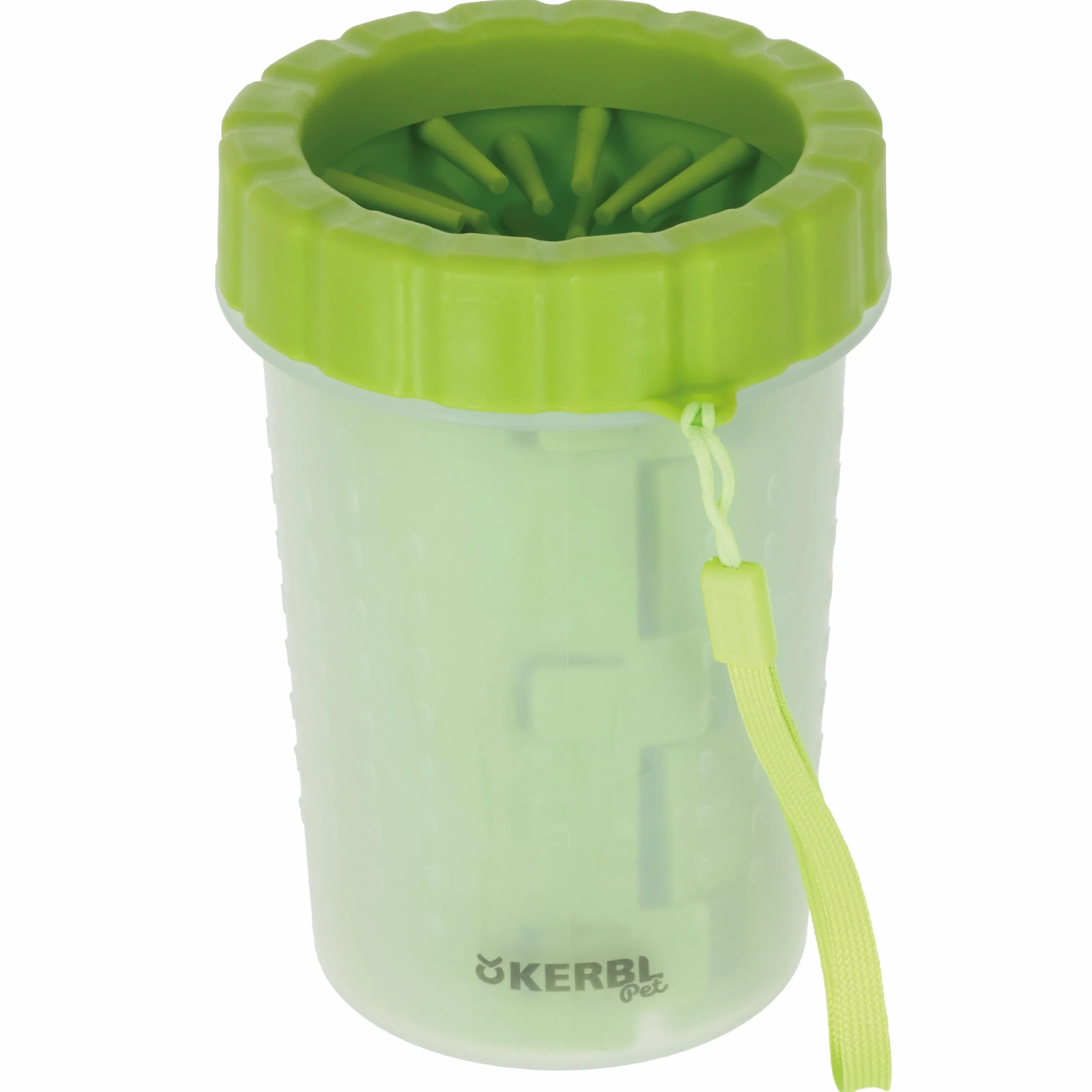 Kerbl Pet Czyścik do Łap dla Psów i Kotów, Plastikowy Pojemnik z Pętelką Mocującą, Zielony, 11 Cm