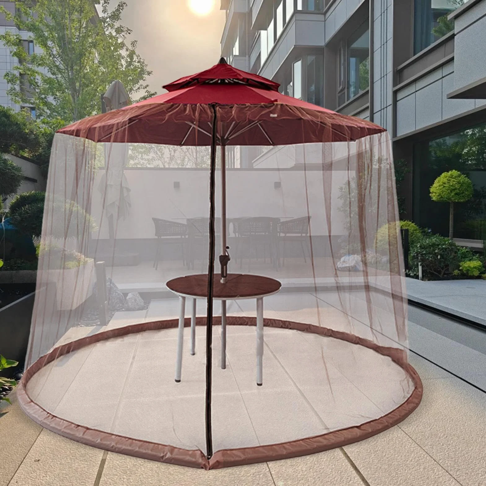 Siatka na parasol tarasowy, siatka ochronna, osłona zadaszenia zewnętrznego, 300 x 230 cm, do siatki przeciwsłonecznej z zamkiem błyskawicznym, wodoodporna i odporna na promieniowanie UV, ochrona