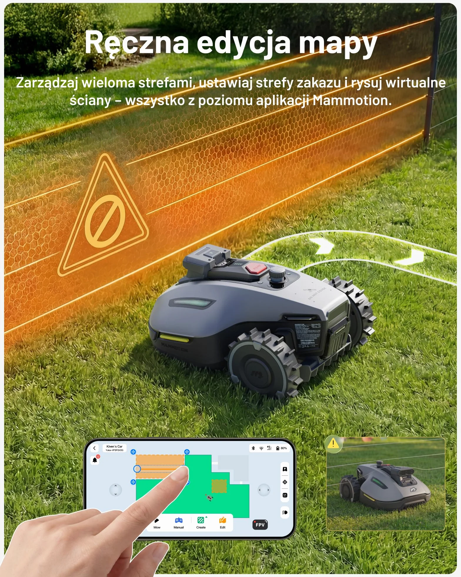 MAMMOTION YUKA mini 2 500 Robot koszący bez przewodu obwodowego, do 500 m², Tri-Cam AI Vision,BRAK RTK, brak przerw w sygnale, automatyczne mapowanie wielu stref, DropMow, ręczna edycja mapy