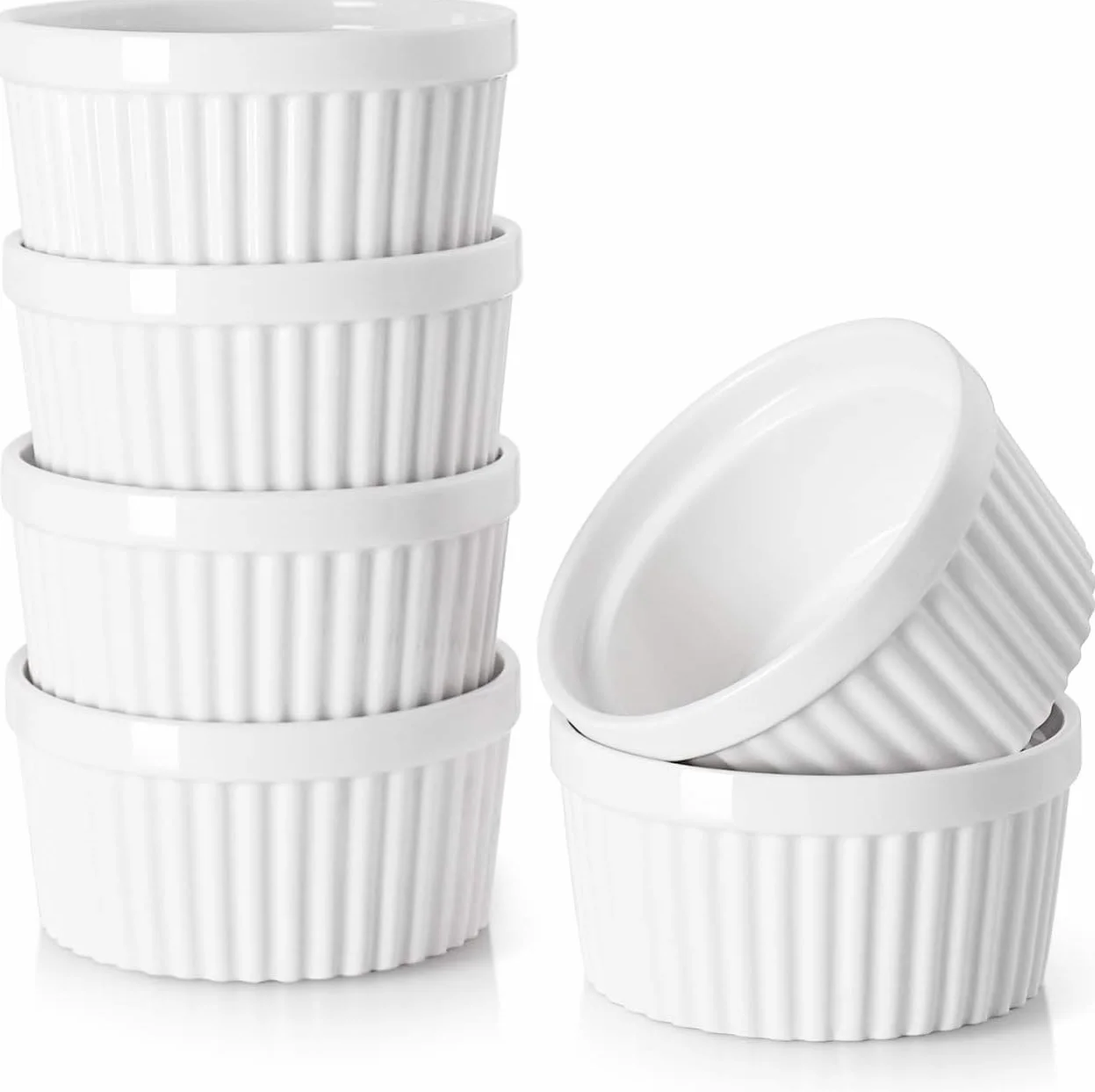 DOWAN Zestaw 6 porcelanowych ramekinów do musli, 10,2 x 5,3 cm, białe