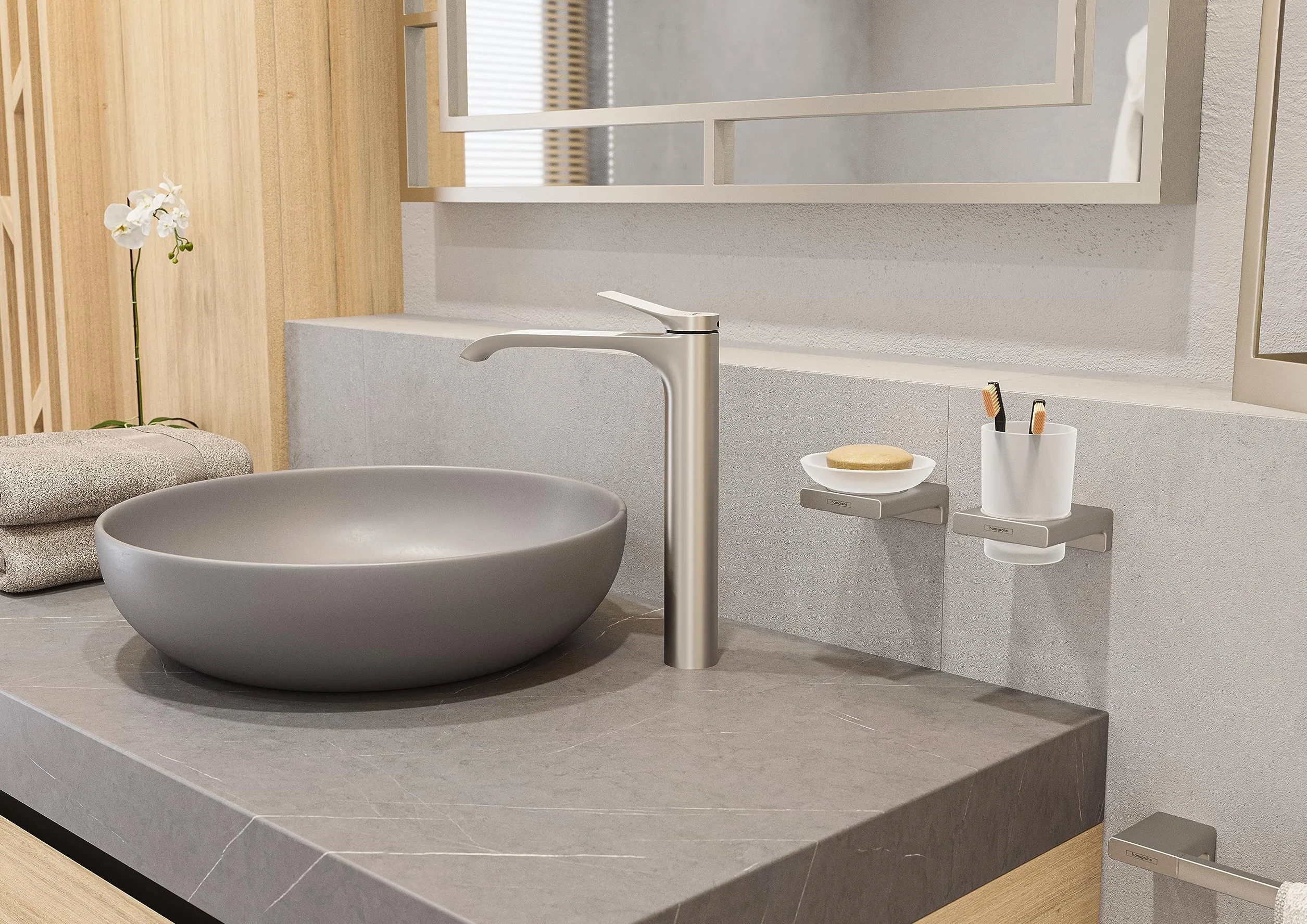 Hansgrohe AddStoris Modern Toilet Paper Holder in Brushed Nickel, 41748820