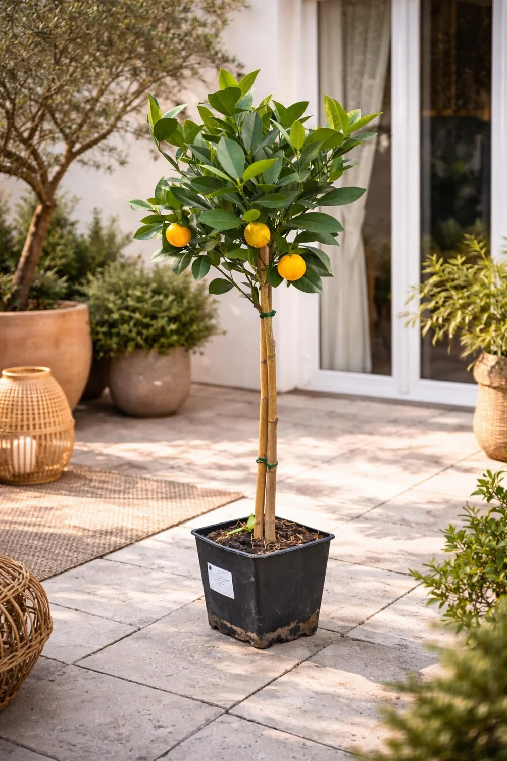 Drzewko pomarańczowe Citrus sinensis 'Washington Navel' 120-140 cm – soczyste pomarańcze słodkie, łatwe w pielęgnacji i wydajne, idealne do ogrodu, na taras i do ogrodu zimowego – zimozielone i