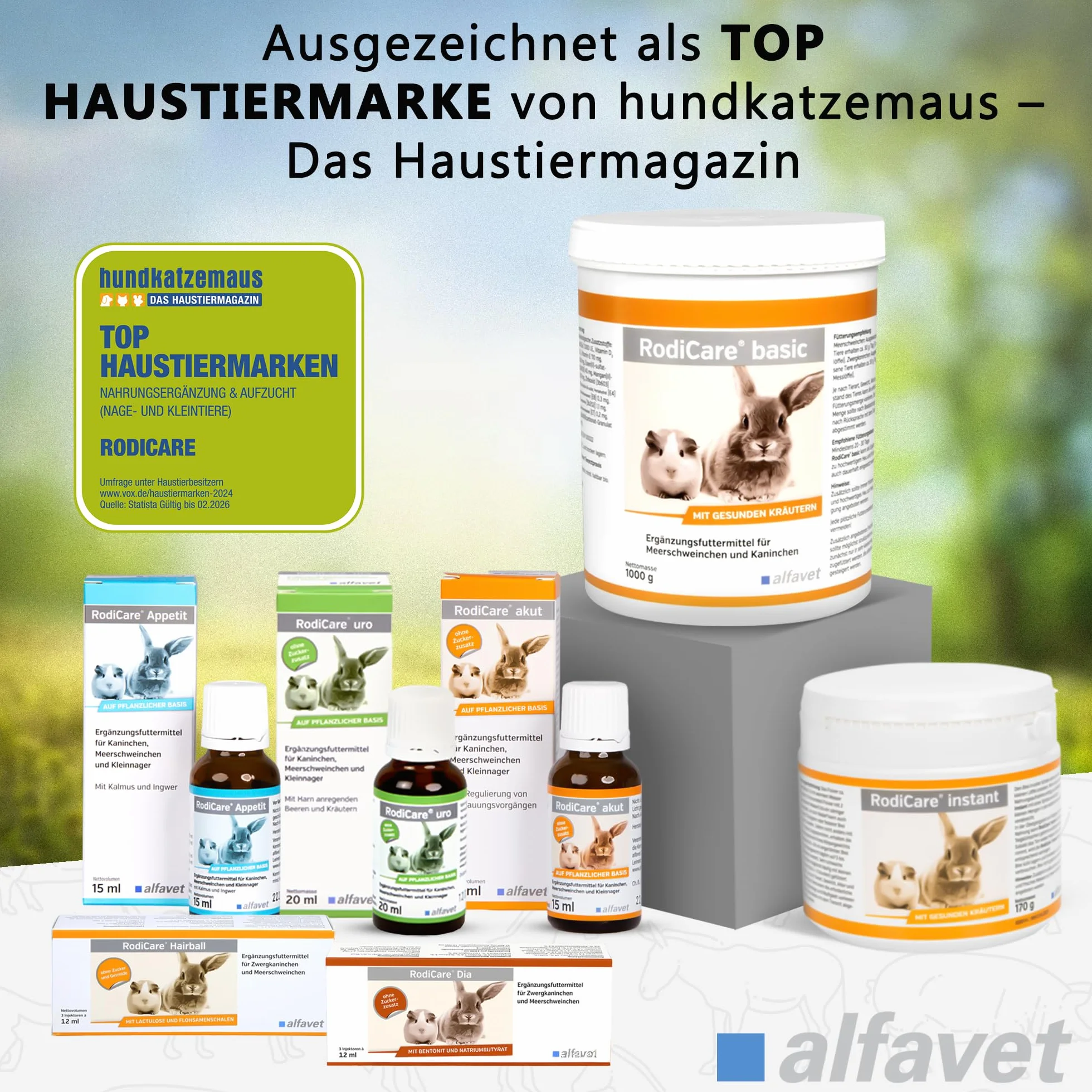 Alfavet RodiCare instant dwupak karma dla osłabionych królików karłowatych świnek morskich małych gryzoni pełnoporcjowa pasza z ziołami proszek 2 x 170 g