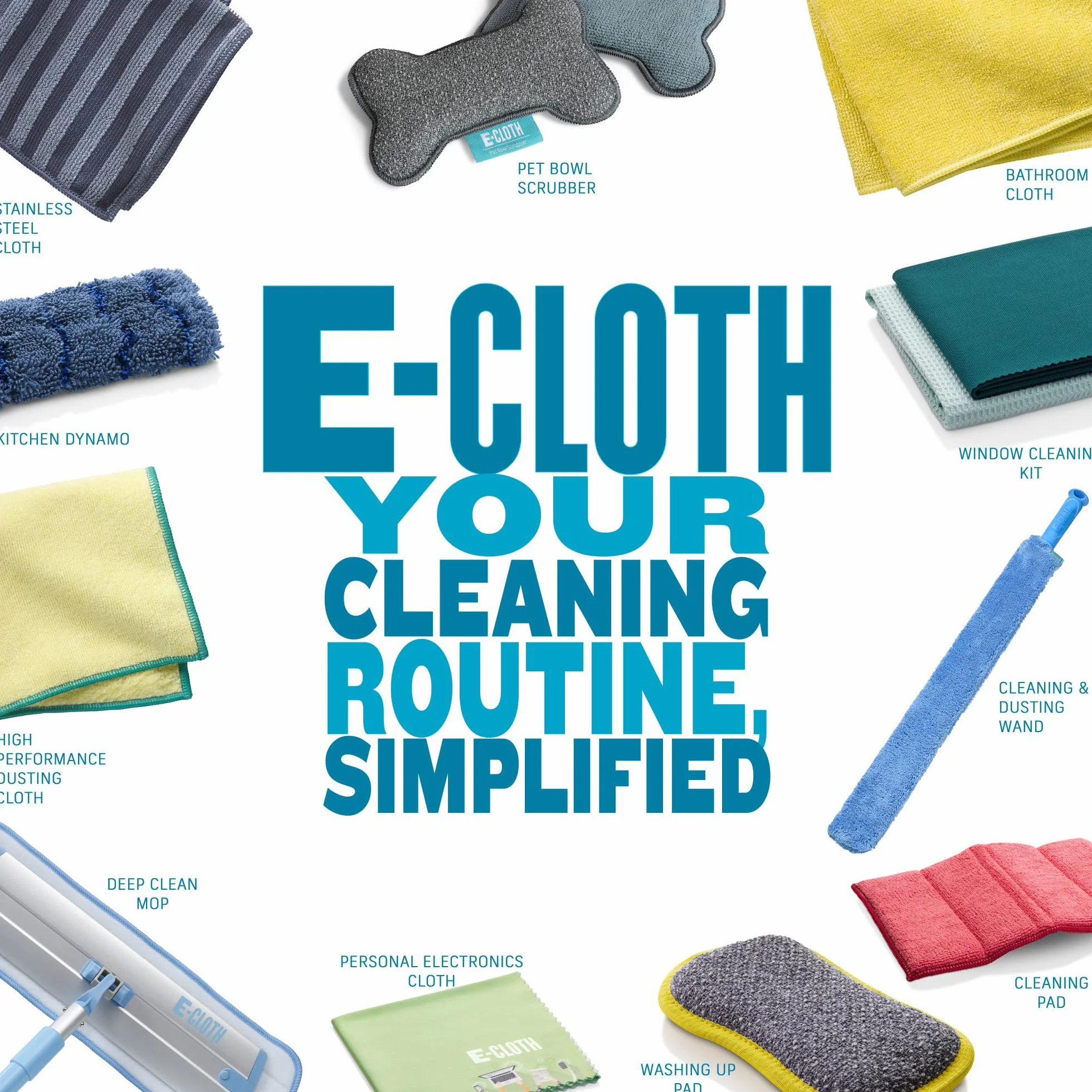 E-Cloth 6-pc Home Cleaning Essentials, Contains Multiple Microfiber Cleaning Cloths for a Streak-Free Clean Glass, Window, Kitchen, Dust, Granite, and Marble, 100 Wash Promise