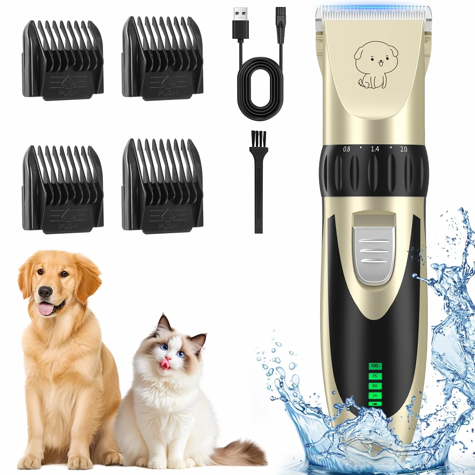 YAZEKY Profesjonalna cicha maszynka do strzyżenia psów i kotów, z 4 głowicami tnącymi 6500 obr./min, wydajny silnik do ciała, twarzy, uszu, łap i innych części