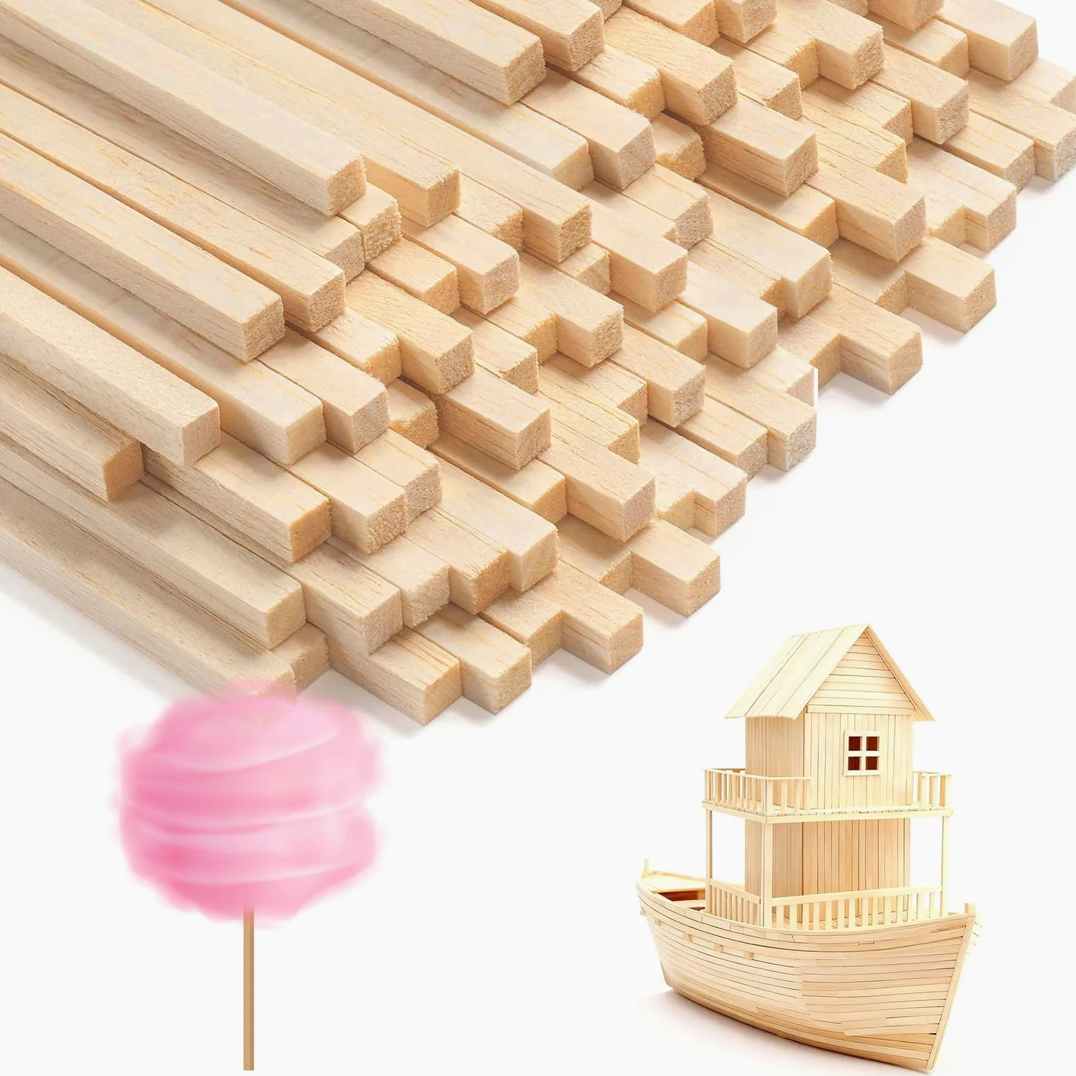 Zorplex 200 sztuk pałeczek do waty cukrowej, kwadratowe patyczki bambusowe do maszynki do waty cukrowej, idealne do majsterkowania, prac stolarskich i projektów artystycznyc (Kwadratowy 30cm*3mm)