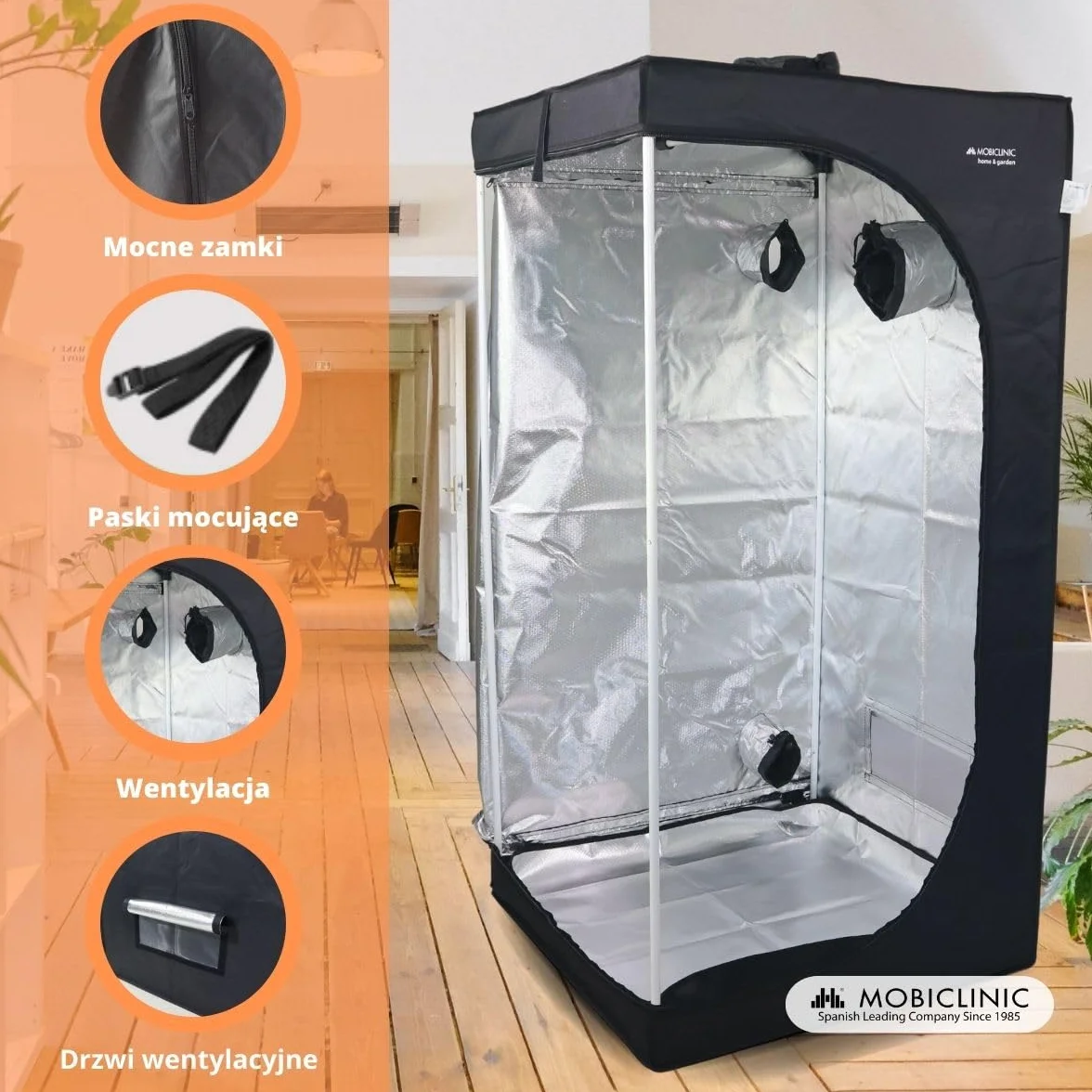 Mobiclinic®, Namiot do uprawy wewnętrznej, Growbox, Premium mylar 97% odblaskowy, Hydroponiczny, Wodoodporny, Zdejmowane dno, Gruba, Tkanina nylonowa, Solidna konstrukcja, Grow tent