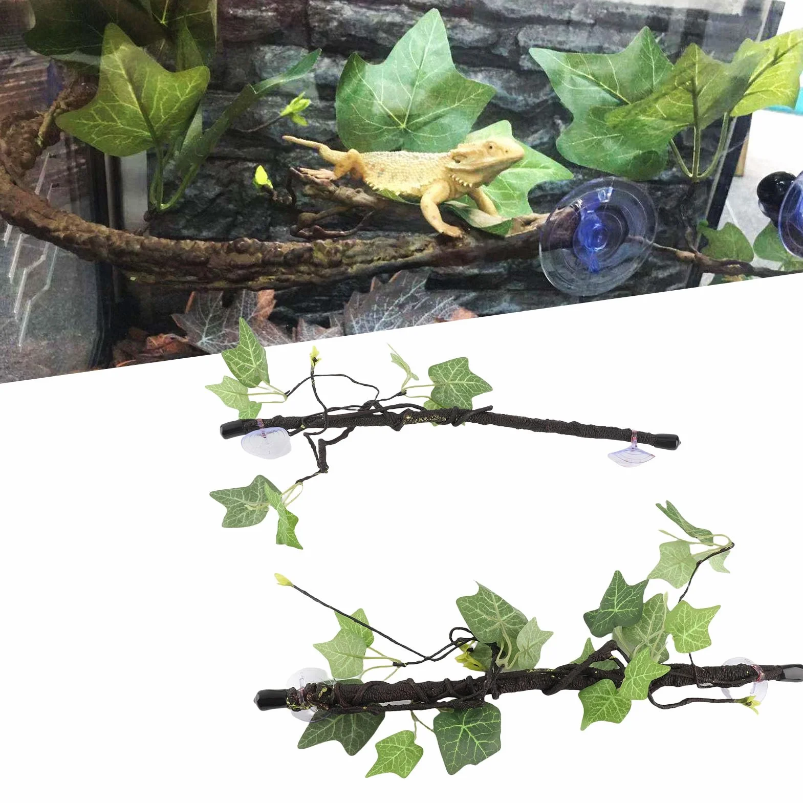 Gada Gałązka Narożna 2 Szt. Plastikowa Imitacja Dżungla Wspinaczkowa z Przyssawką do Terrarium