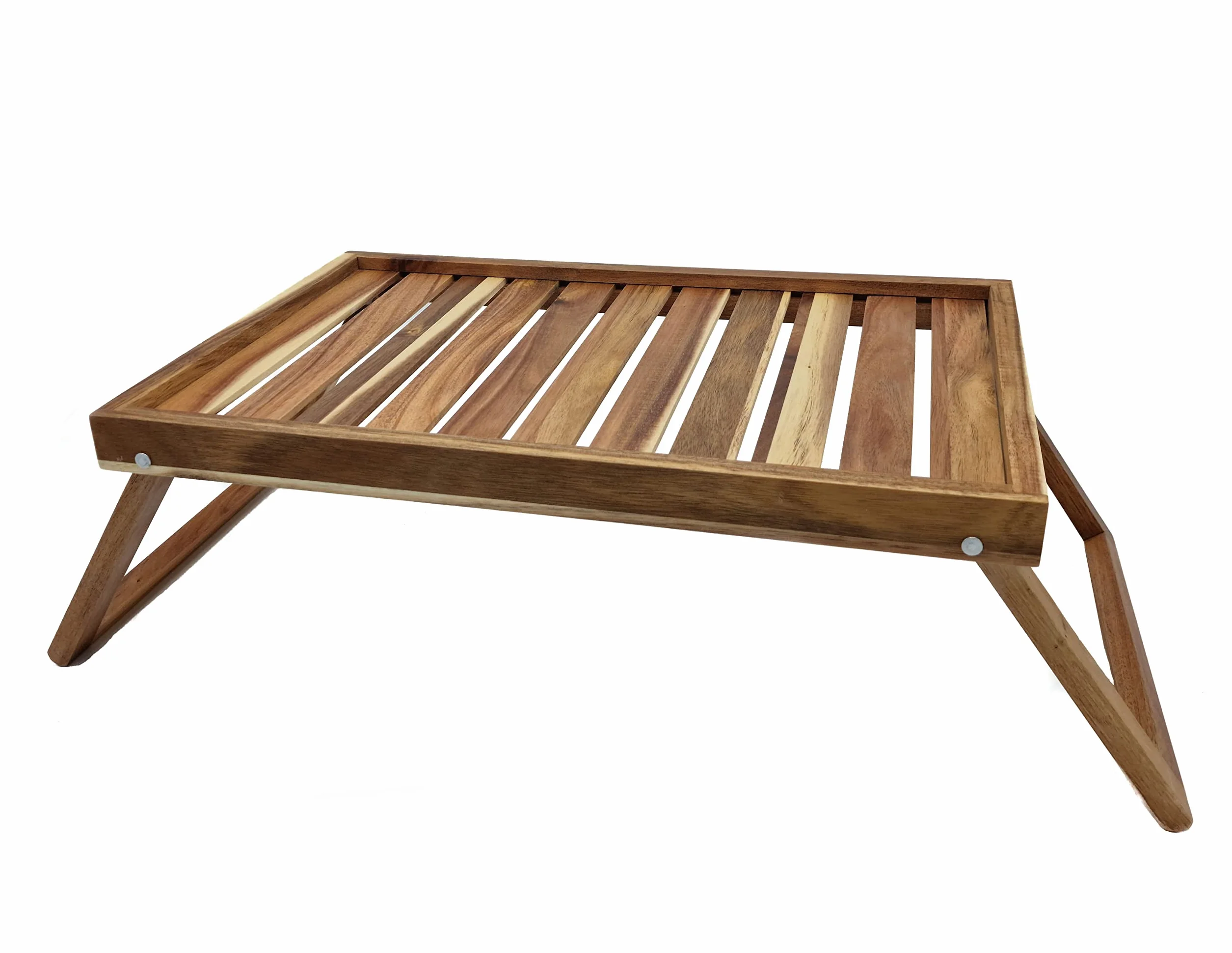Taca do łóżka z akacji z rozkładanymi nogami – 49 x 33 cm – drewniana taca do serwowania ze stelażem – taca śniadaniowa stolik pod laptopa łóżko TV łóżko przekąski taca do serwowania
