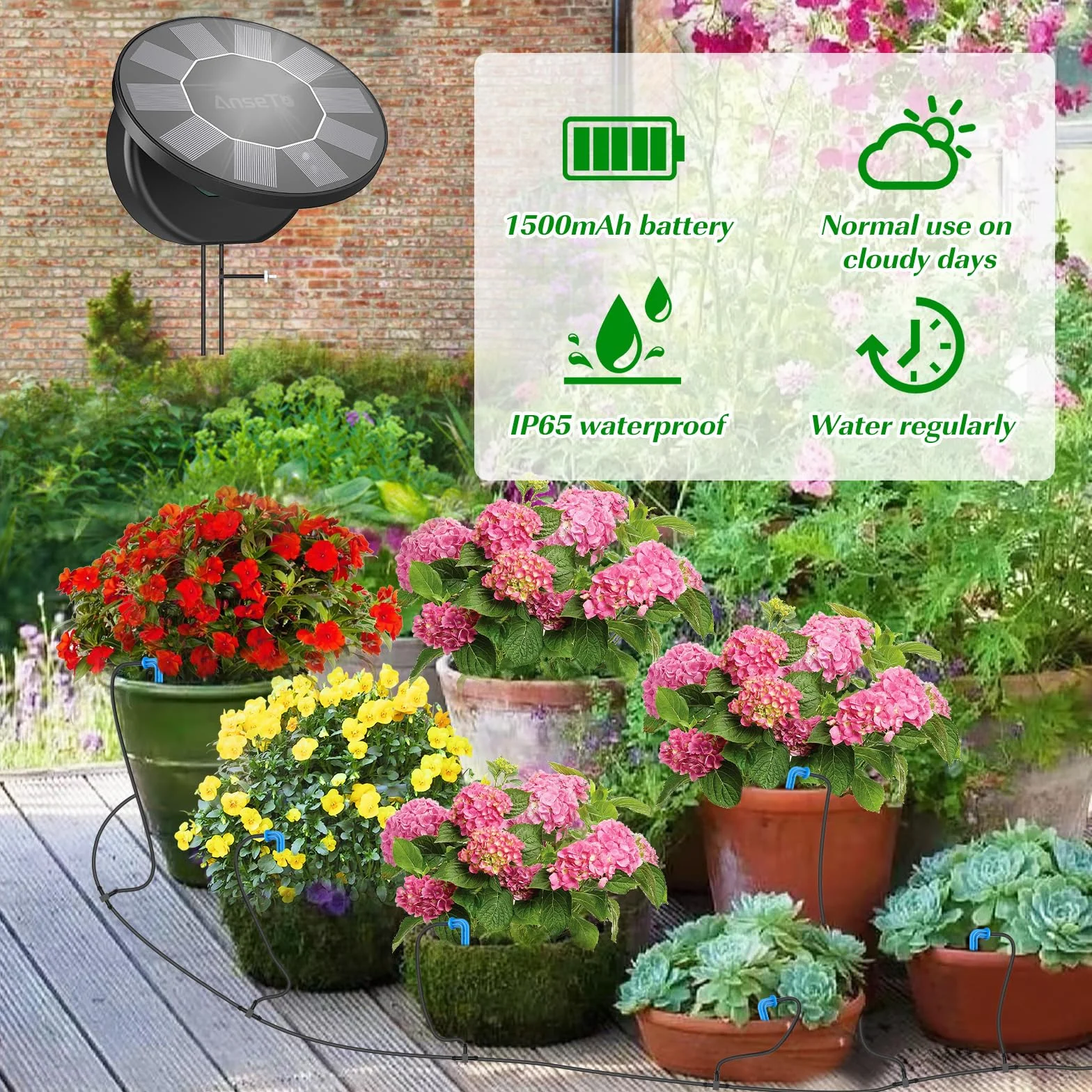 Solar Irrigation System Automatyczny system nawadniania balkonów ogrodowych, szklarni słonecznej Automatyczne nawadnianie Nawadnianie wężem kroplowym z 9 programami nawadniania