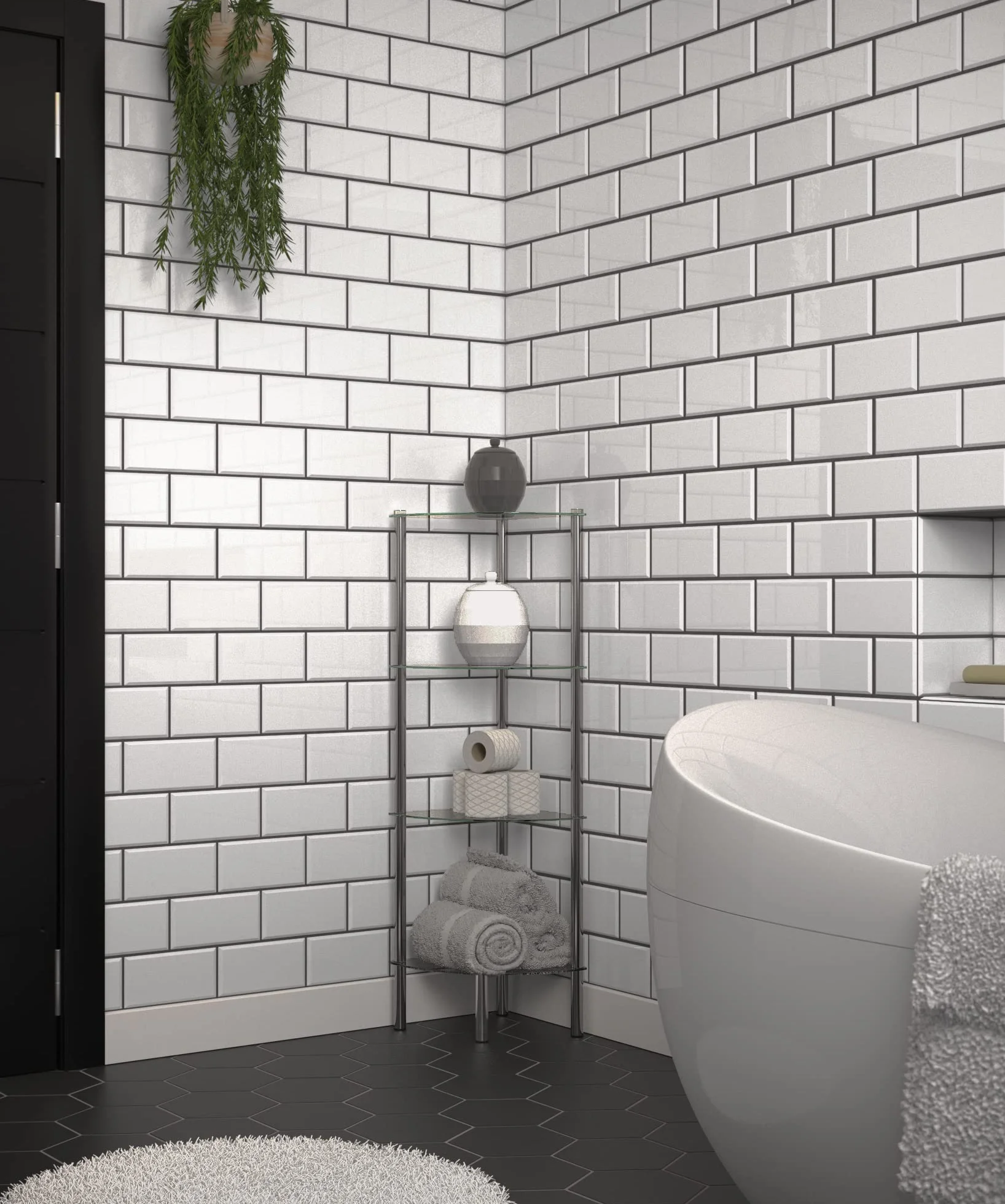 Axxentia Bad Solanio 282134 stojący regał narożny chromowany 4 szklane półki 30 x 30 x 108 cm