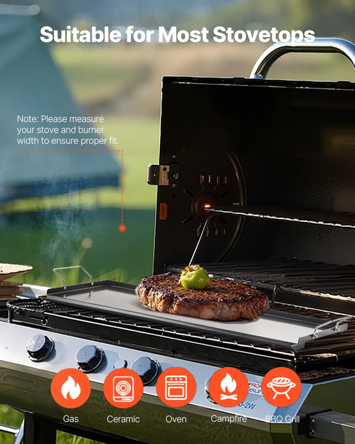 VEVOR Teppanyaki uniwersalny prostokątny grill ze stali węglowej 812 x 310 mm z płaską powierzchnią, żelazko gazowe Teppanyaki, przenośne rodzinne przybory kuchenne z uchwytem, do gotowania