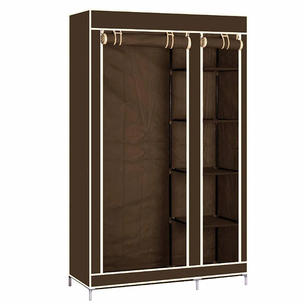 homewell Szafa na ubrania, składana szafa z materiału, składana garderoba z 1 drążkiem na ubrania, 110 x 45 x 178 cm, dwoje drzwi, pięć regałów na buty, brązowa