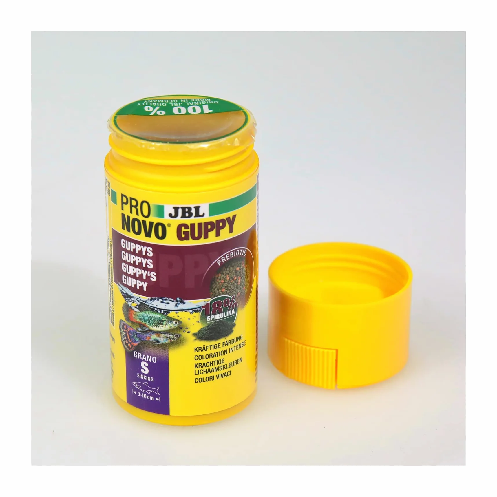 JBL PRONOVO GUPPY GRANO, podstawowa karma dla szczeniaków i innych jajoworodnych ryb 3-10 cm, granulat rybny, dozownik na kliknięcie, rozmiar S, 100 ml