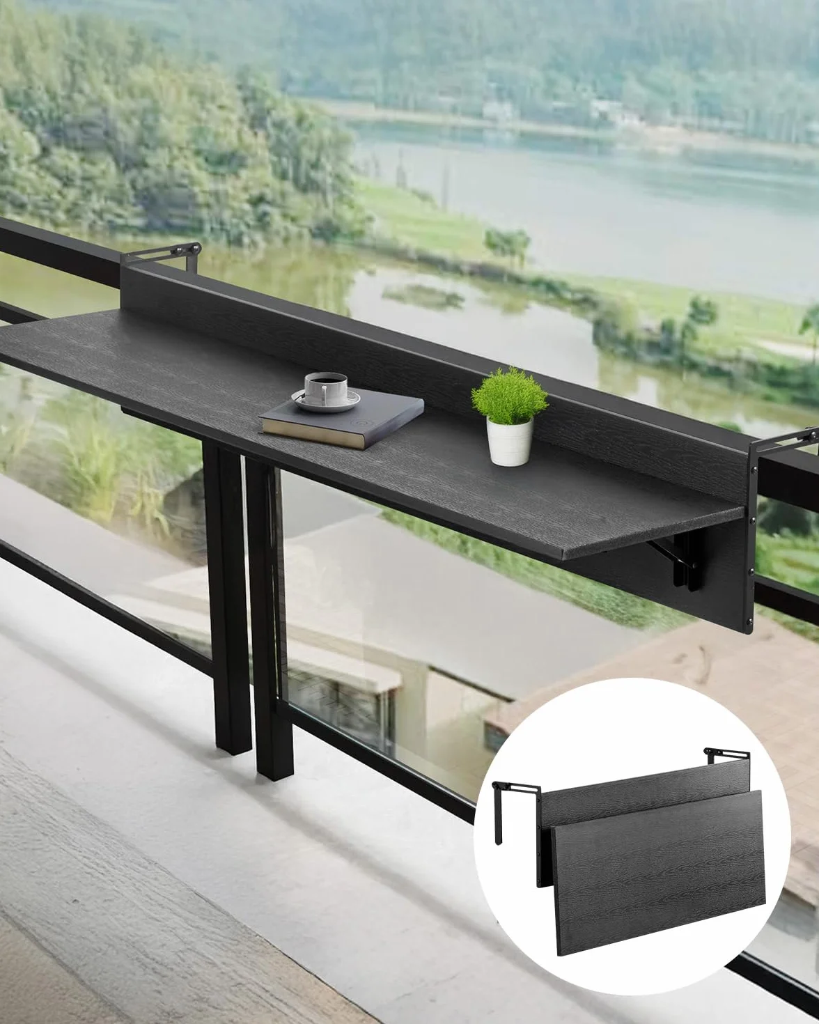 VEVOR Wiszący stół balkonowy, 30 x 81 cm, składany stół balkonowy, obciążenie 22,7 kg, pasuje do balustrady od 2,5 cm do 15 cm, do serwowania na patio i taras