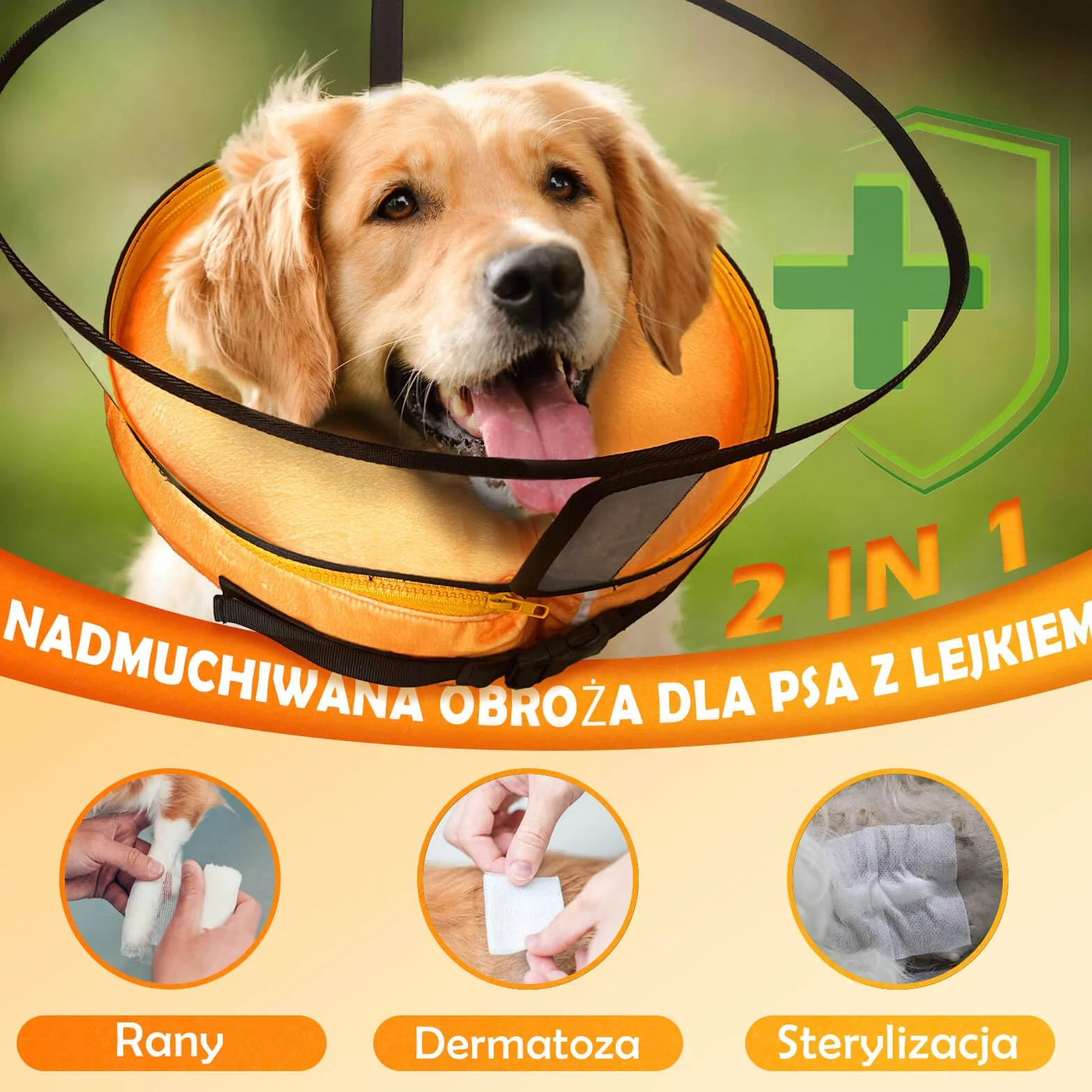 Aschpas® 2 w 1 Obroża dla psa Lejkiem, Nadmuchiwane Obroże dla psa po Operacji, Lejek dla Kota, Kagańce (Rozmiar 4 (37-42cm))