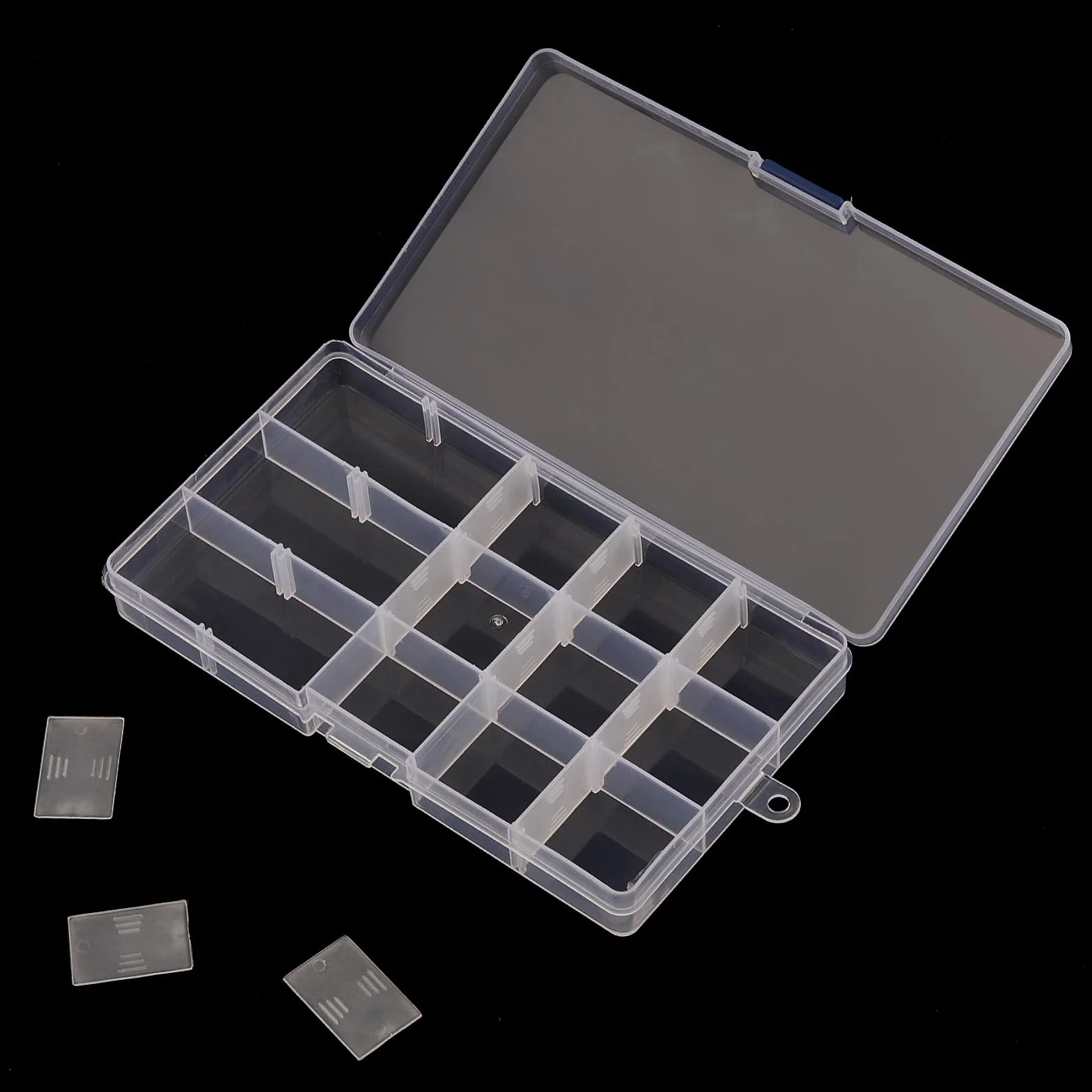 Pudełko do przechowywania, 12 sztuk, 15 przegródek, 17,3 x 9,8 x 2,3 cm, przezroczyste pudełka do przechowywania pereł ze zdejmowanymi ściankami działowymi, pudełka do sortowania małych części,
