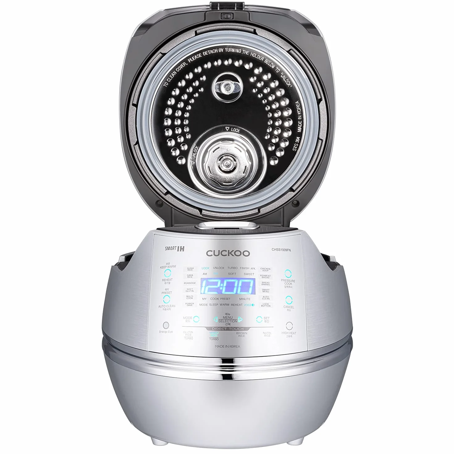 CUCKOO CRP-CHSS1009FN parowy szybkowar do ryżu Rice Cooker, 1,8 l, 10 filiżanek, indukcyjna technologia grzewcza IH, programowalny, ryż GABA, technologia DSP, bezpieczny zawór pary