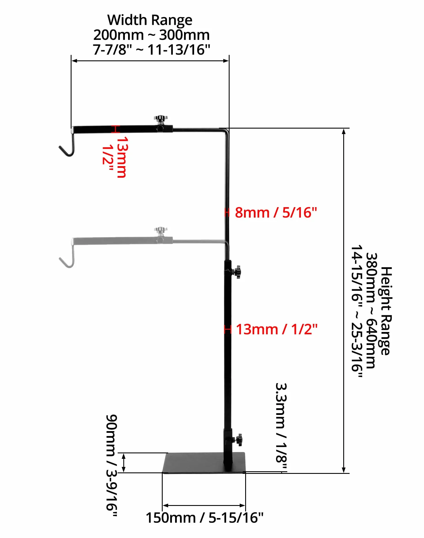 QWORK® Uchwyt lampy gadów do klatki siedliskowej, stojak na lampę grzewczą dla gadów, żółwi, gekonów pająków, regulowana wysokość 38-64 cm, szerokość 20-30 cm