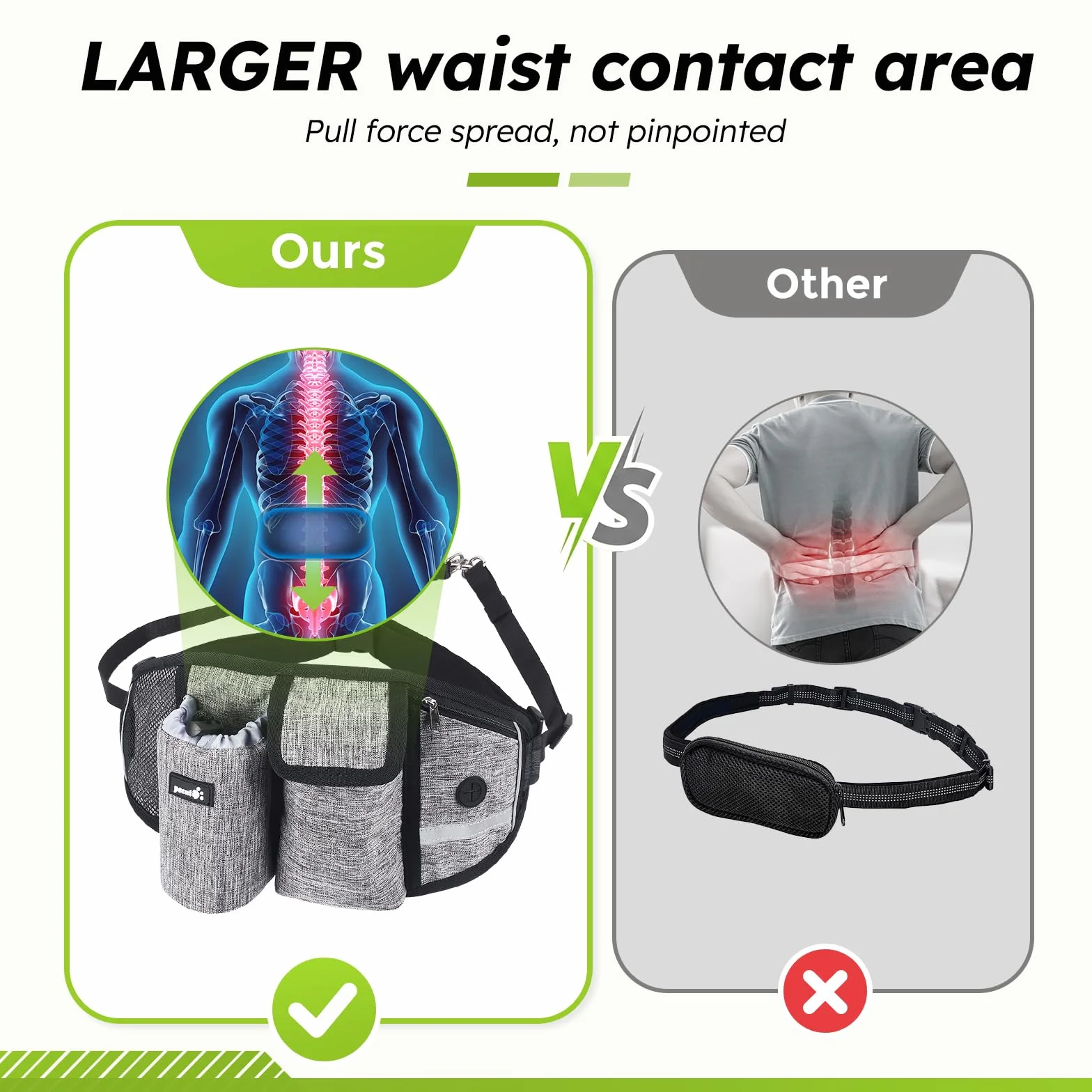 Pecute Smycz dla psa bez użycia rąk do 110kg Absorpcja wstrząsów, wygodna, odblaskowa szwy, idealna do biegania, joggingu i chodzenia (biała)