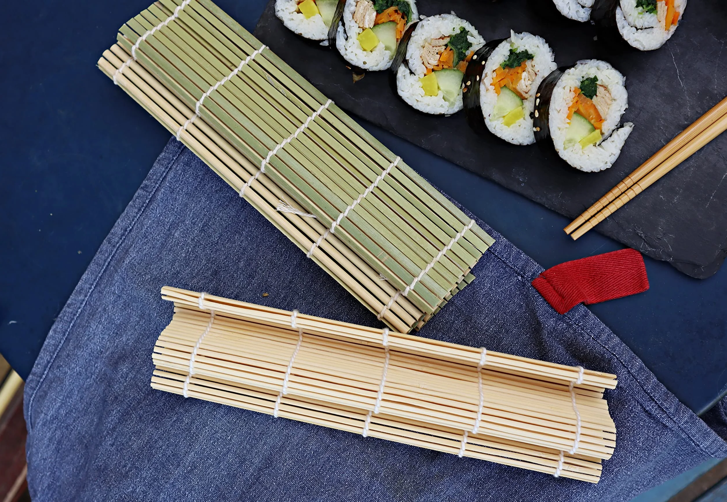 Exzact EX-SR04 4-częściowy zestaw bambusowych rolek do sushi, 2 x maty, 1 x wiosło do ryżu, 1 x rozsiewacz ryżu, całkowicie naturalny