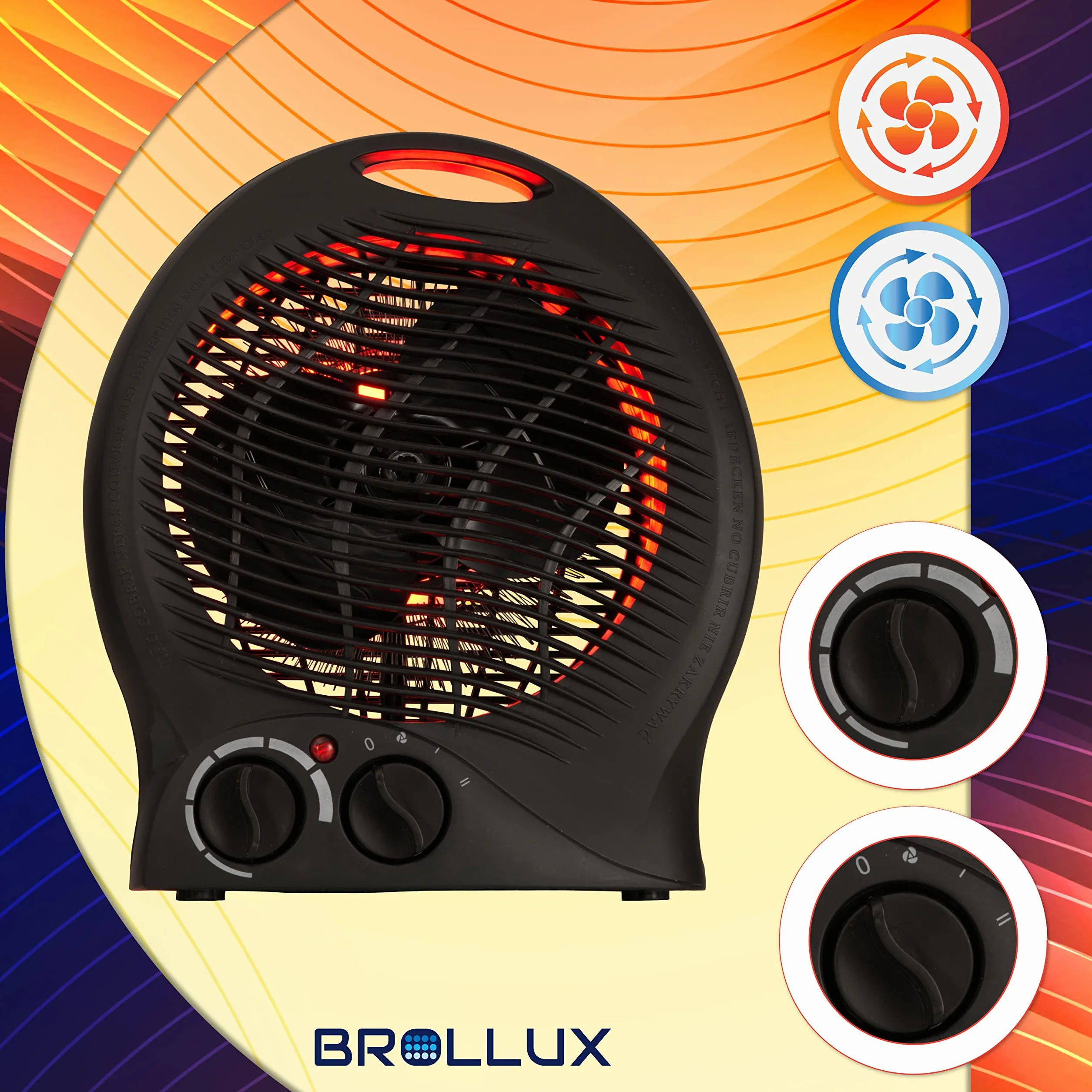 Brollux Elektroheizung 2000W mobilny grzejnik VO-B termowentylator, grzejnik spiralny, grzejnik elektryczny, czarny