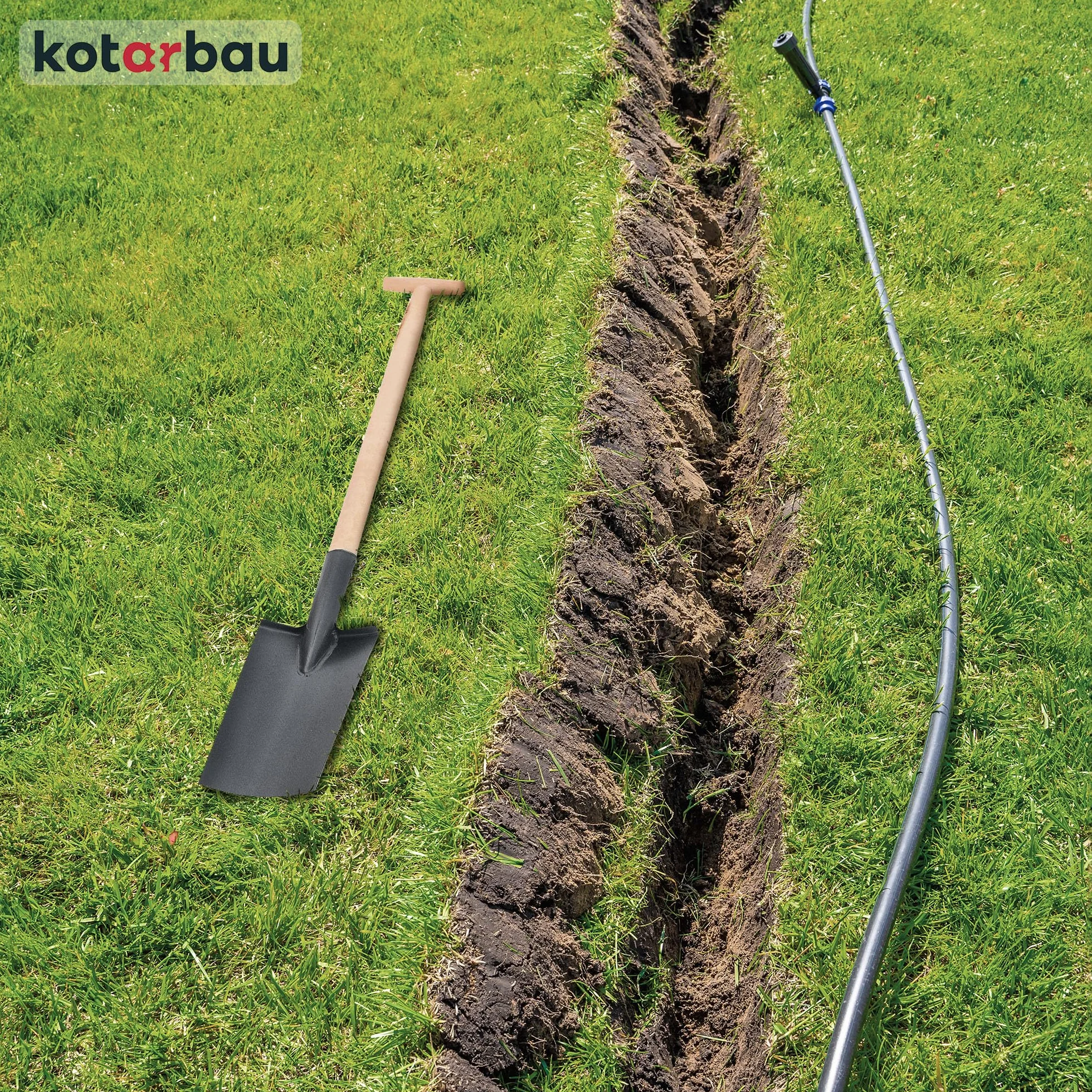KOTARBAU® Szpatułka drenażowa 380 x 147 mm do średnicy trzonka 38 mm blacha stalowa długa wąska do przesadzania z drewnianym trzonkiem Szpadel