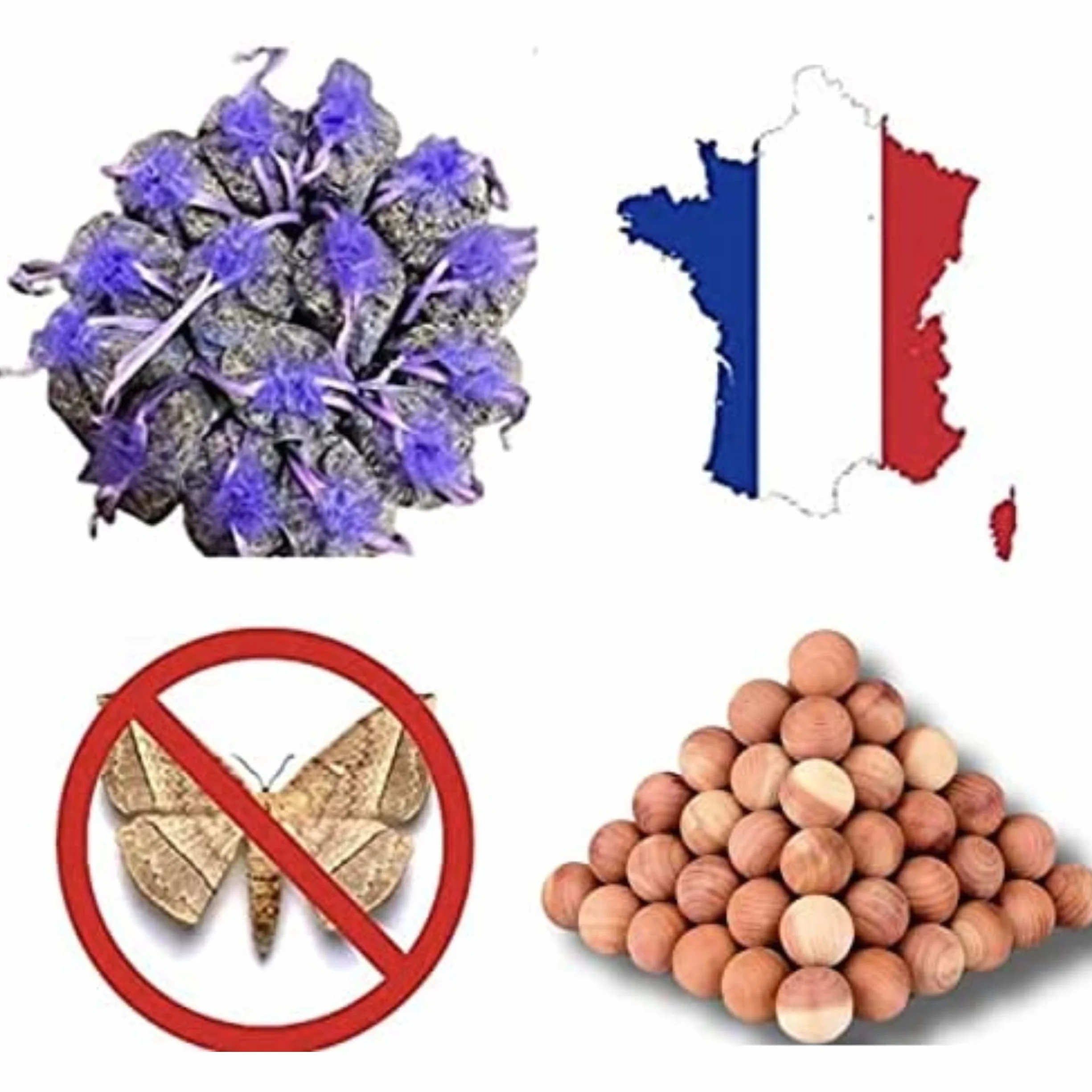 Générique Partia 36 sztuk (12 saszetek lawendy z Prowansji 2021 24 kulki z drewna cedrowego)-Mole tekstylne-Ubrania przeciw molom Szafa-Pułapka na mole na ubrania-Ochrona-Anty ćmy-Produkt przeciw ćmie