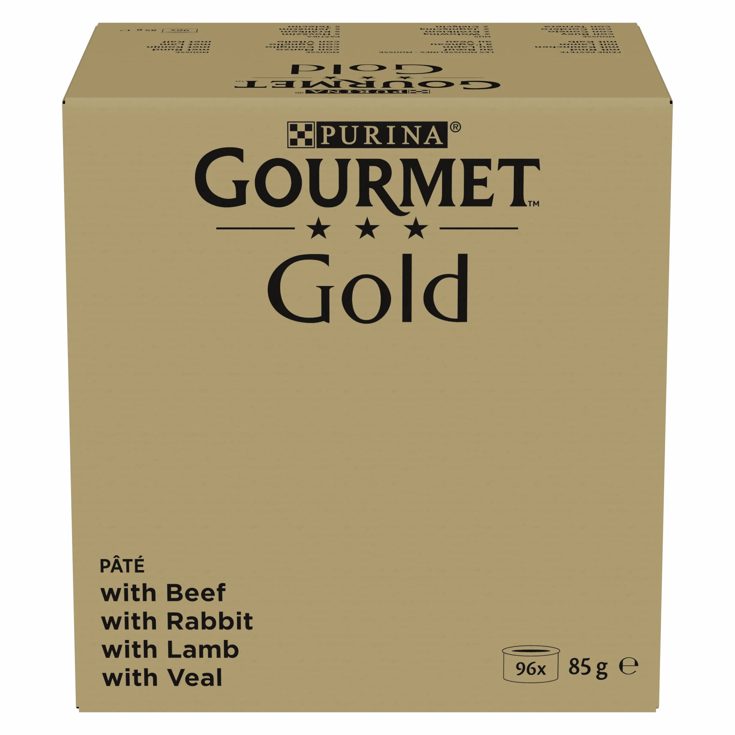 GOURMET GOLD | Karma mokra dla dorosłych kotów | Mus z Wołowiną, Królikiem, Jagnięciną, Cielęciną | 96x85g