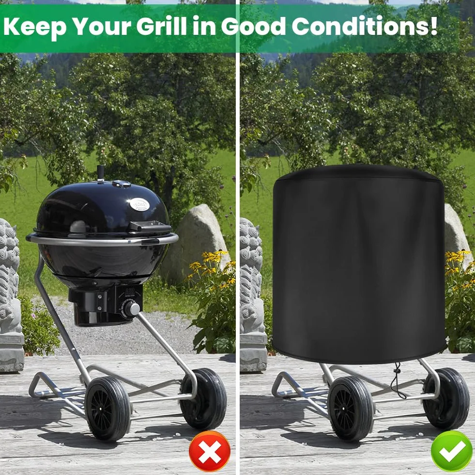 OFFCUP Pokrowiec do grilla Weber 57 cm / 22 cale, wytrzymały, wodoodporny pokrowiec na grill PU, tkanina Oxford 210D, okrągły, wiatroszczelny, odporny na rozdarcie i promieniowanie UV, Ø71 x 65 cm