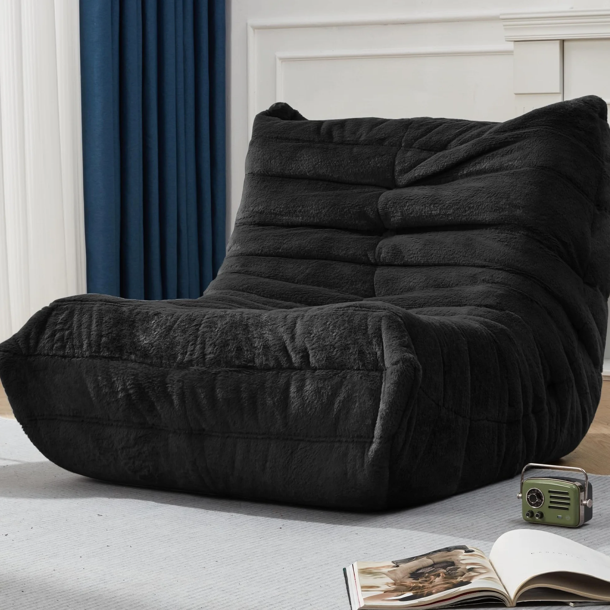 Pufa do siedzenia dla dorosłych, ogromna pufa, sofa, worek do siedzenia z pianki z pamięcią kształtu, worek do siedzenia, worek na sofę, sztuczne futro, worek do siedzenia przy kominku, do salonu,