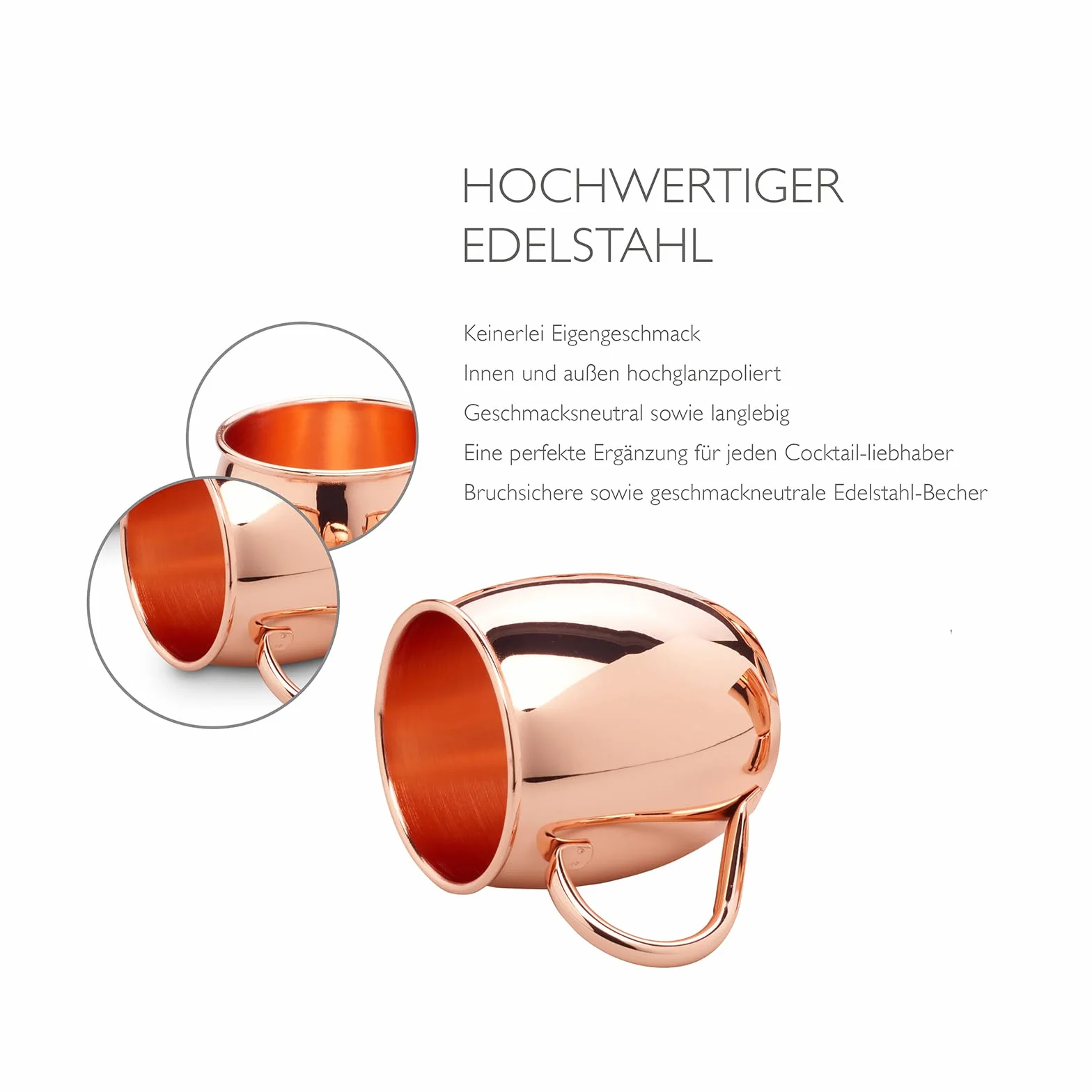 ECHTWERK Moscow Mule zestaw 13 kubków miedzianych ze stali nierdzewnej, składający się z 4 kubków miedzianych 500 ml, 4 podstawek, 4 słomek i 1 miarki 2 cl/4 cl, EW-MM-1714G