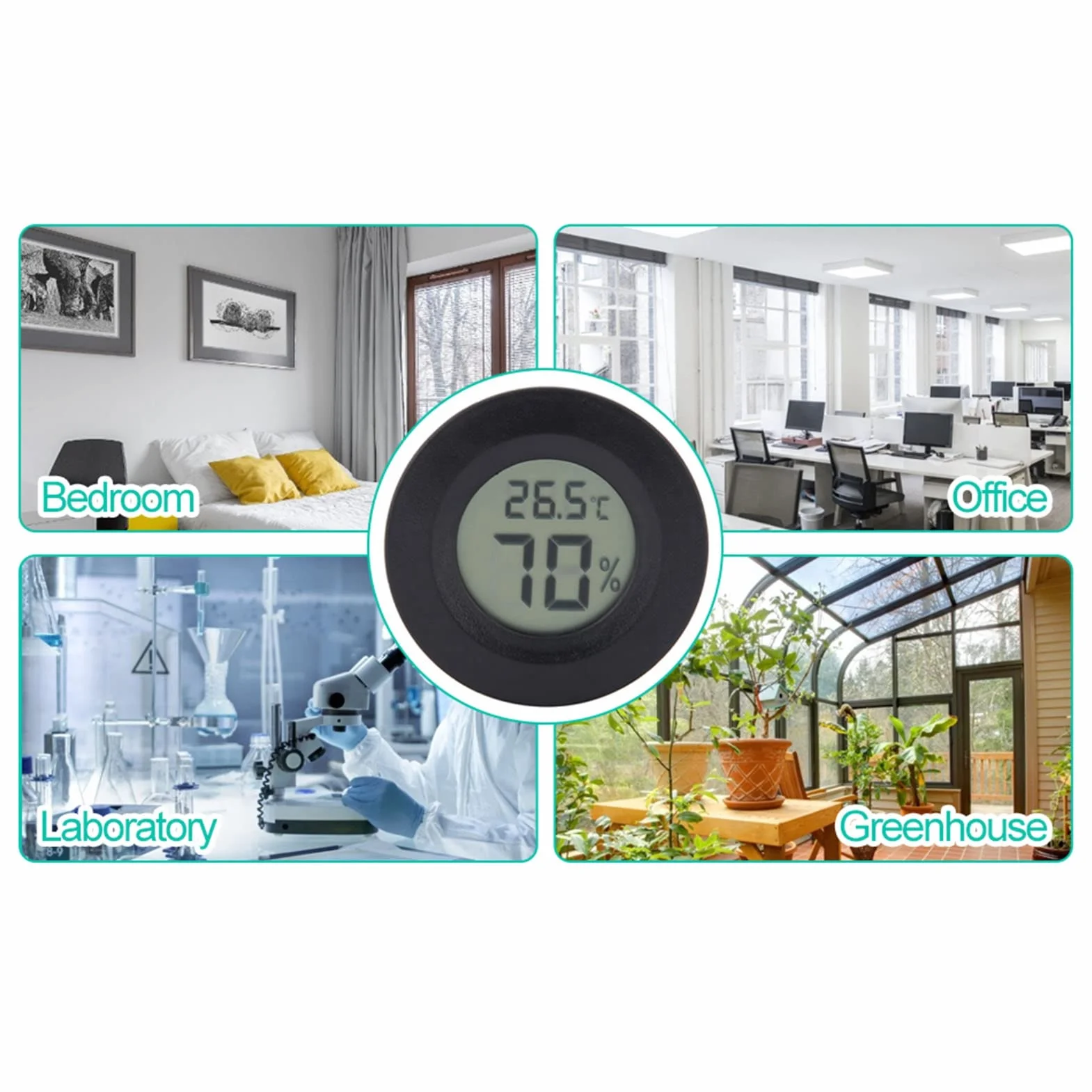 Cyfrowy mini termometr LCD z higrometrem Terrarium Okrągły miernik wilgotności dla gadów czarny