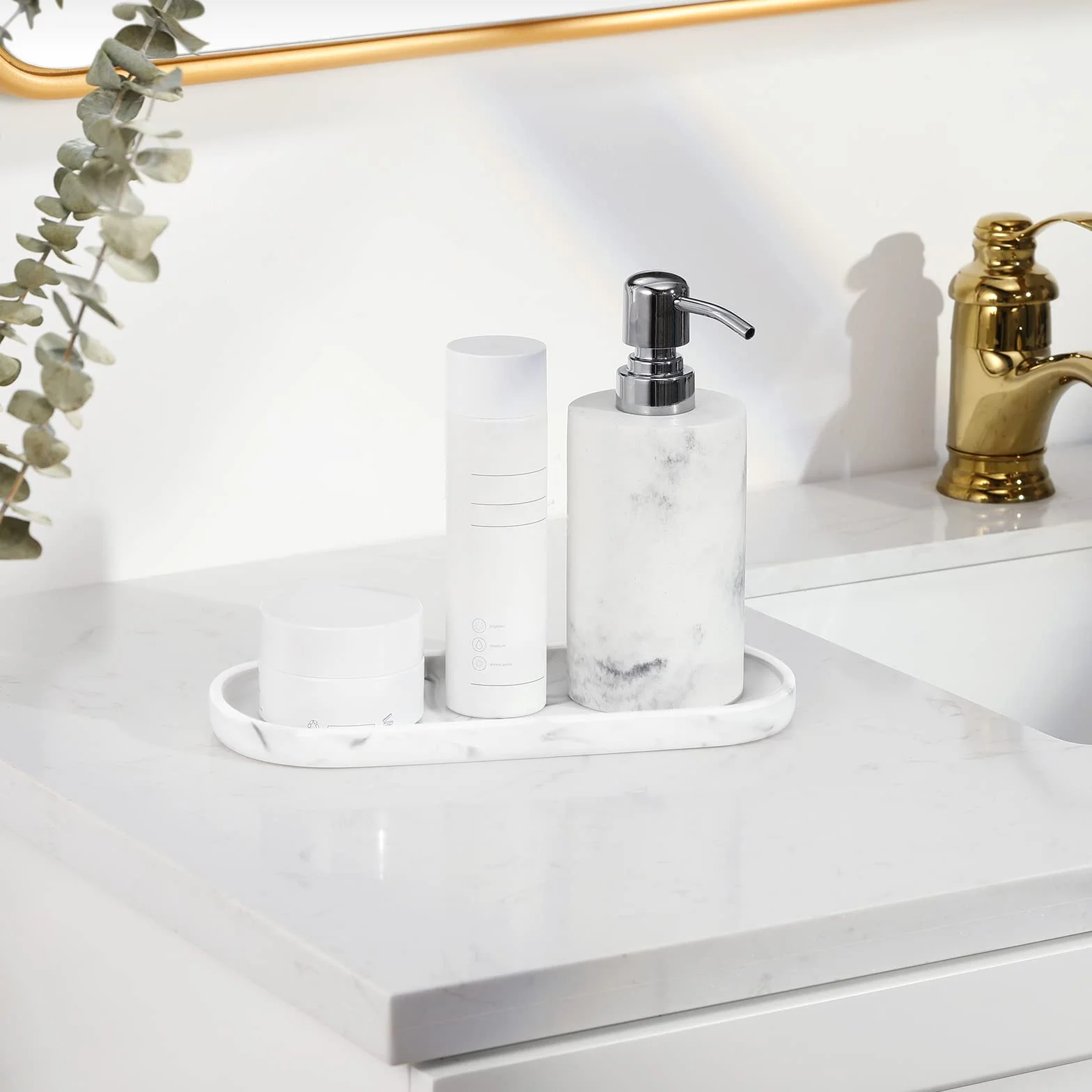 Luxspire Owalna taca, żywica, przechowywanie biżuterii, organizer kosmetyczny Vanity, półka do serwowania, półka, miska dekoracyjna na biżuterię, szampon, szminka, roślina, marmur mała roślina