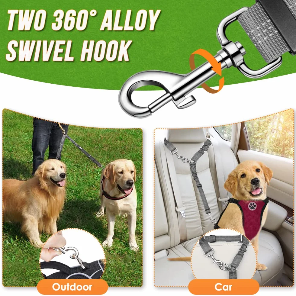 SlowTon Dog Smycze dla 2 psów, podwójna nieplącząca się smycz dla psów chodzących podczas treningu obrotowa 360°, regulowana długość odblaskowa, podwójna przegroda nici dla dwóch psów