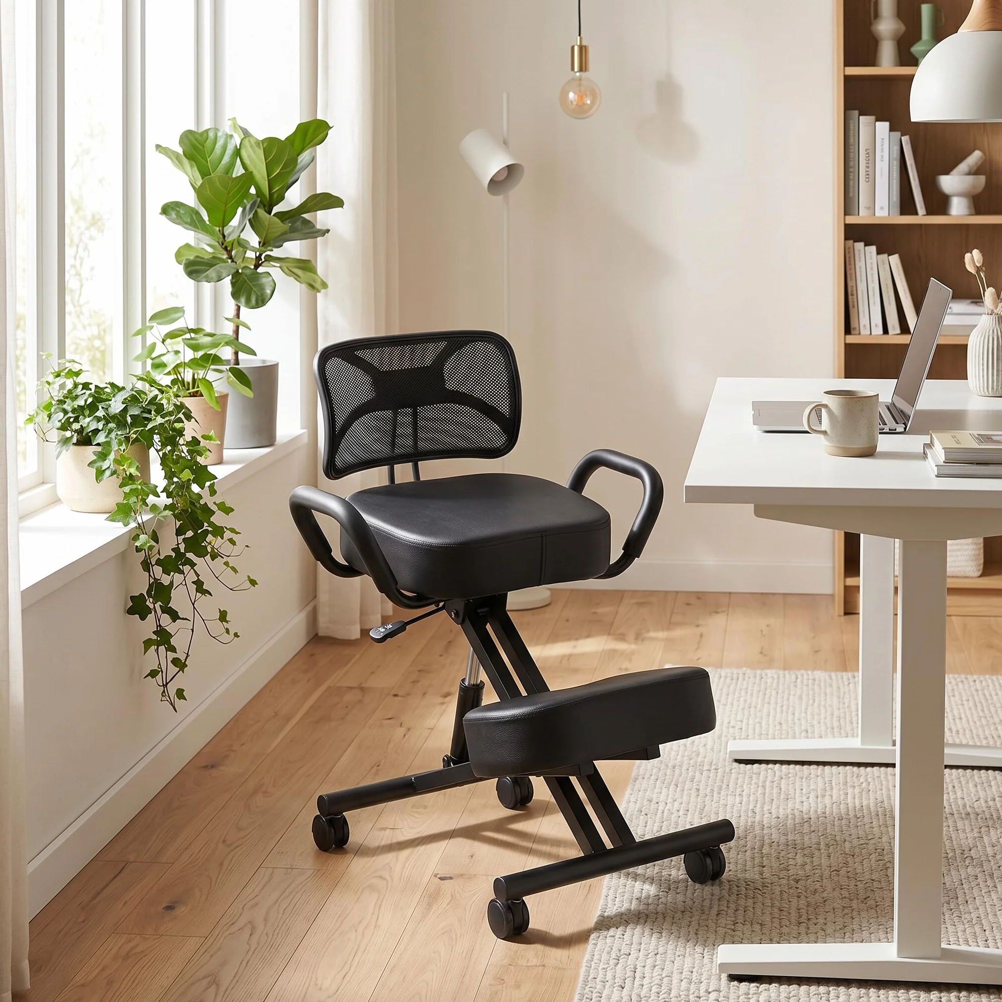 Krzesło Klęczące, Ergonomiczne Krzesło Klęczące, Regulowane Krzesło Poprawiające Postawę z Kółkami i Podparciem Pleców, Ergonomiczne Krzesło do Biur Domowych Sala Konferencyjna