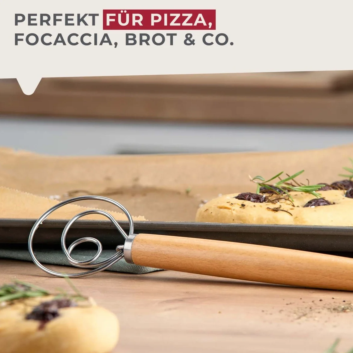 Fackelmann Trzepaczka do ciasta do makaronu, focaccia i ciasta – trzepaczka do przewiewnych ciast – duńska trzepaczka do mieszania z ergonomicznym uchwytem