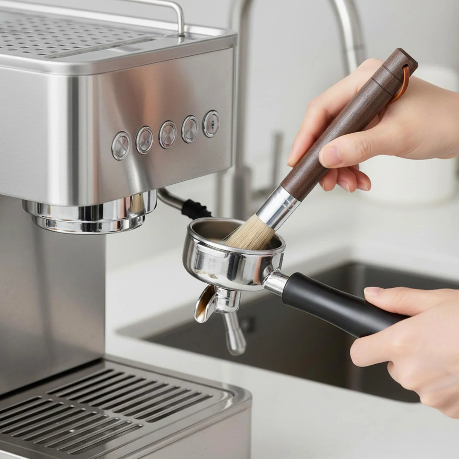 Mabor Zestaw szczotek do czyszczenia kawy – naturalne włosie i drewniany uchwyt, profesjonalne narzędzia do czyszczenia młynka do espresso z podwójną szczotką