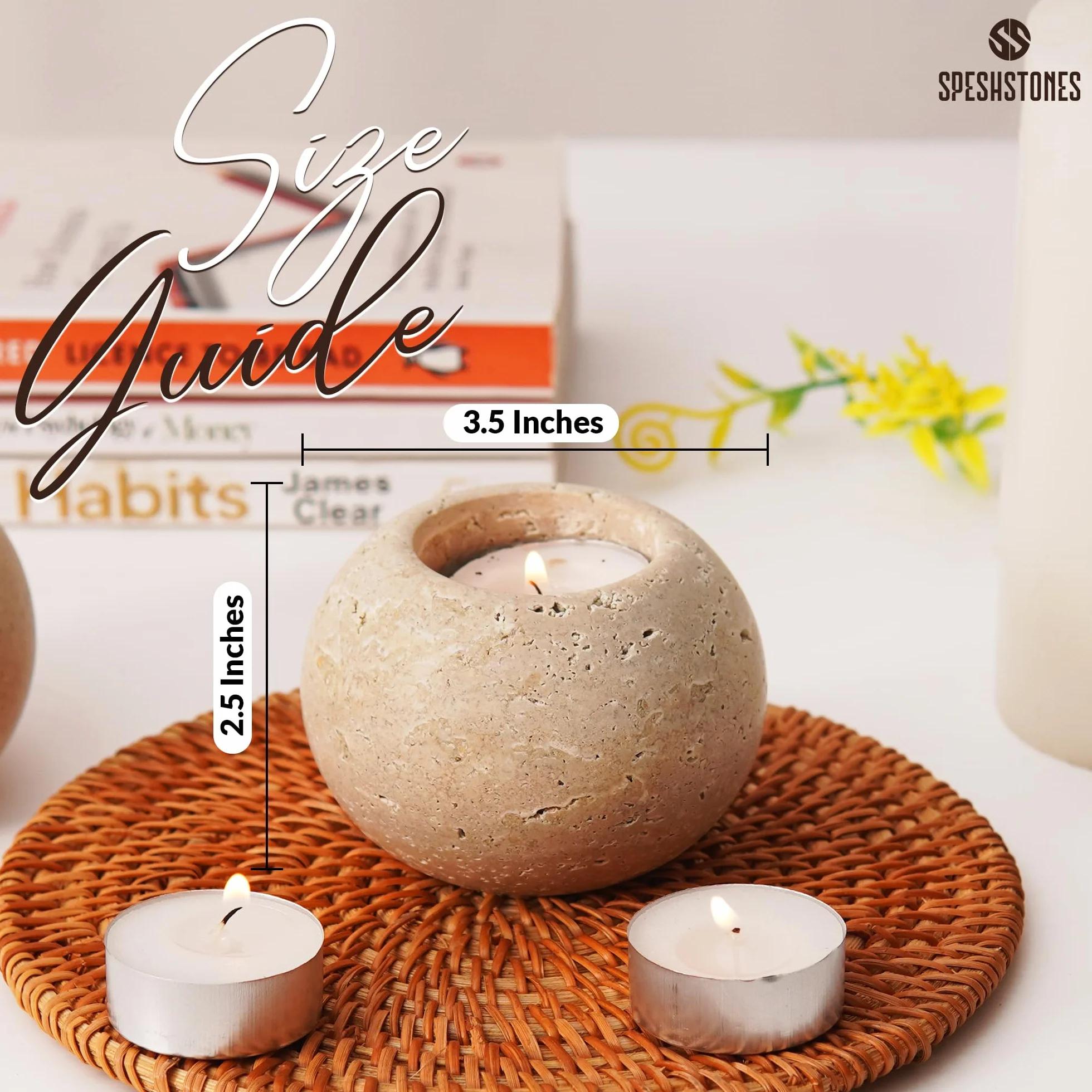 SPESHSTONES marmurowe świeczniki na świeczki tealight 3.5 cala Trawertynowe świeczniki wotywne na prezenty ślubne i małe świeczki tealight, zestaw 2 świeczników do dekoracji stołu