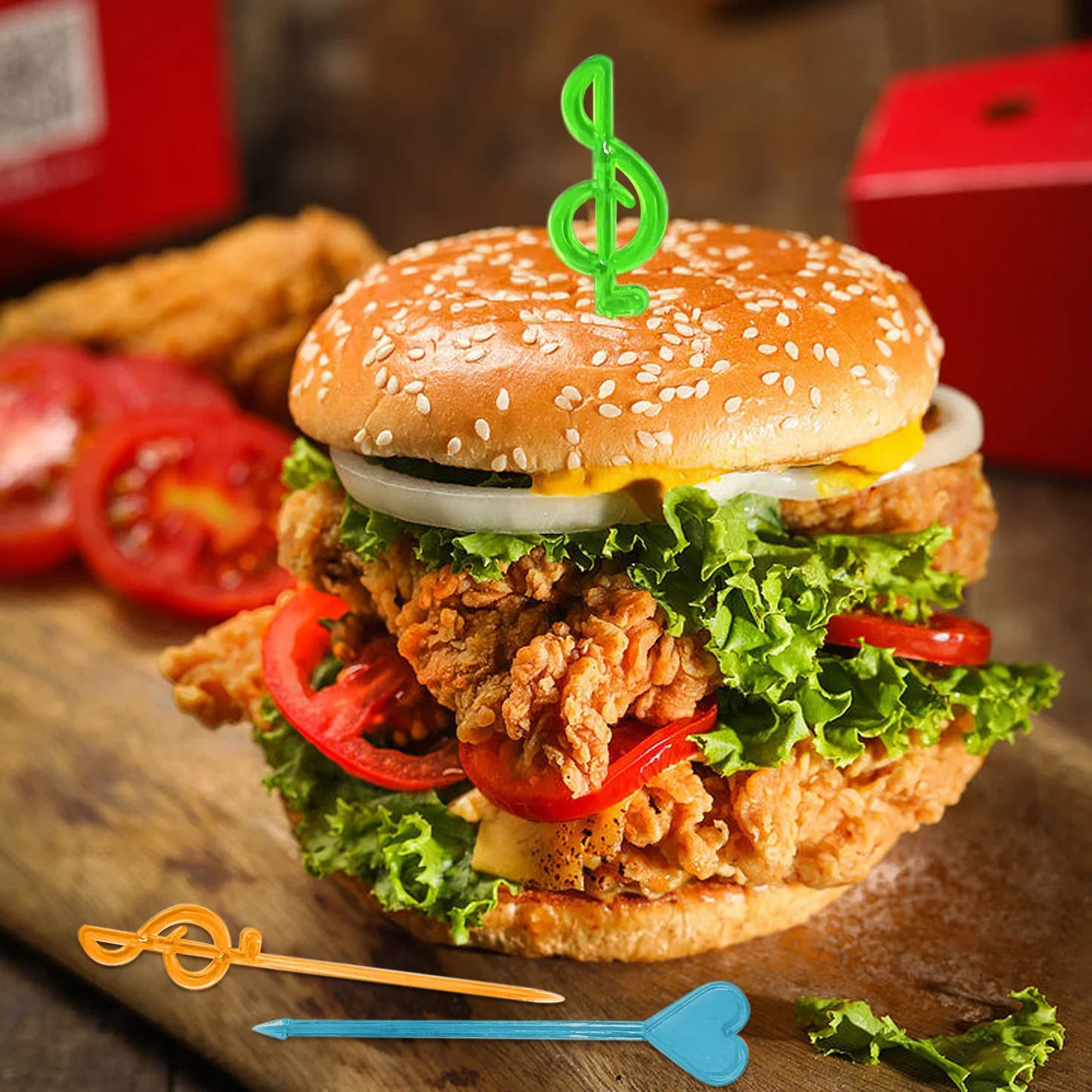 100 szt. plastikowy widelec do owoców, zawiera 4 style: serce, karta do gry, zawieszka muzyczna, miecz, akcesoria Bento, miłość, do dekoracji imprezowych, 20 cm
