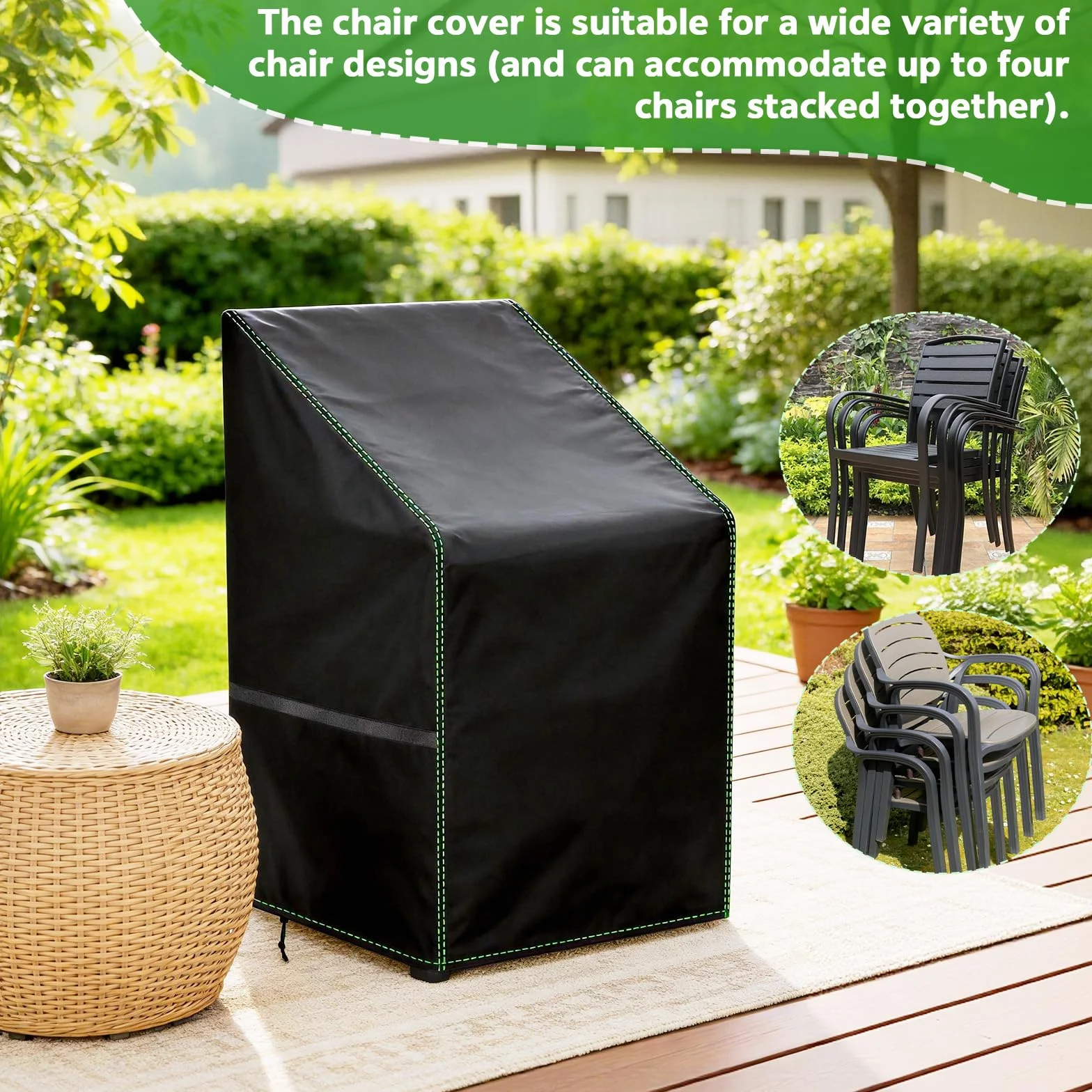 Zocipro Wodoodporne pokrowce na krzesła ogrodowe 210D Oxford, wytrzymałe, 70 x 90 x 80 / 120 cm, na zewnątrz, na patio, odporne na promieniowanie UV, pyłoszczelne, zimowe, czarne pokrowce na meble do