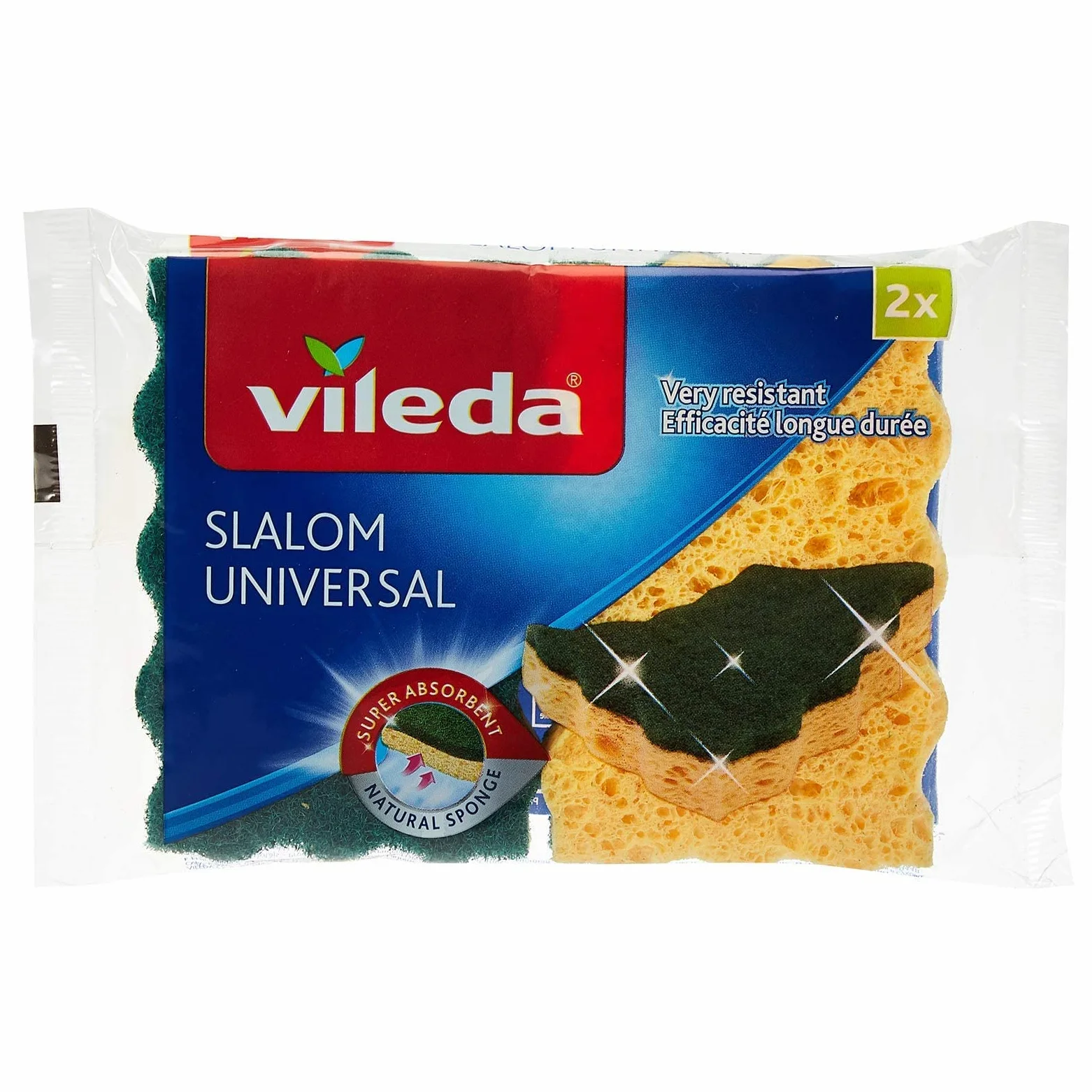 Vileda Slalom Universal, super chłonna gąbka, nie zarysowuje, ścierny składa się w 100% z włókien pochodzących z recyklingu