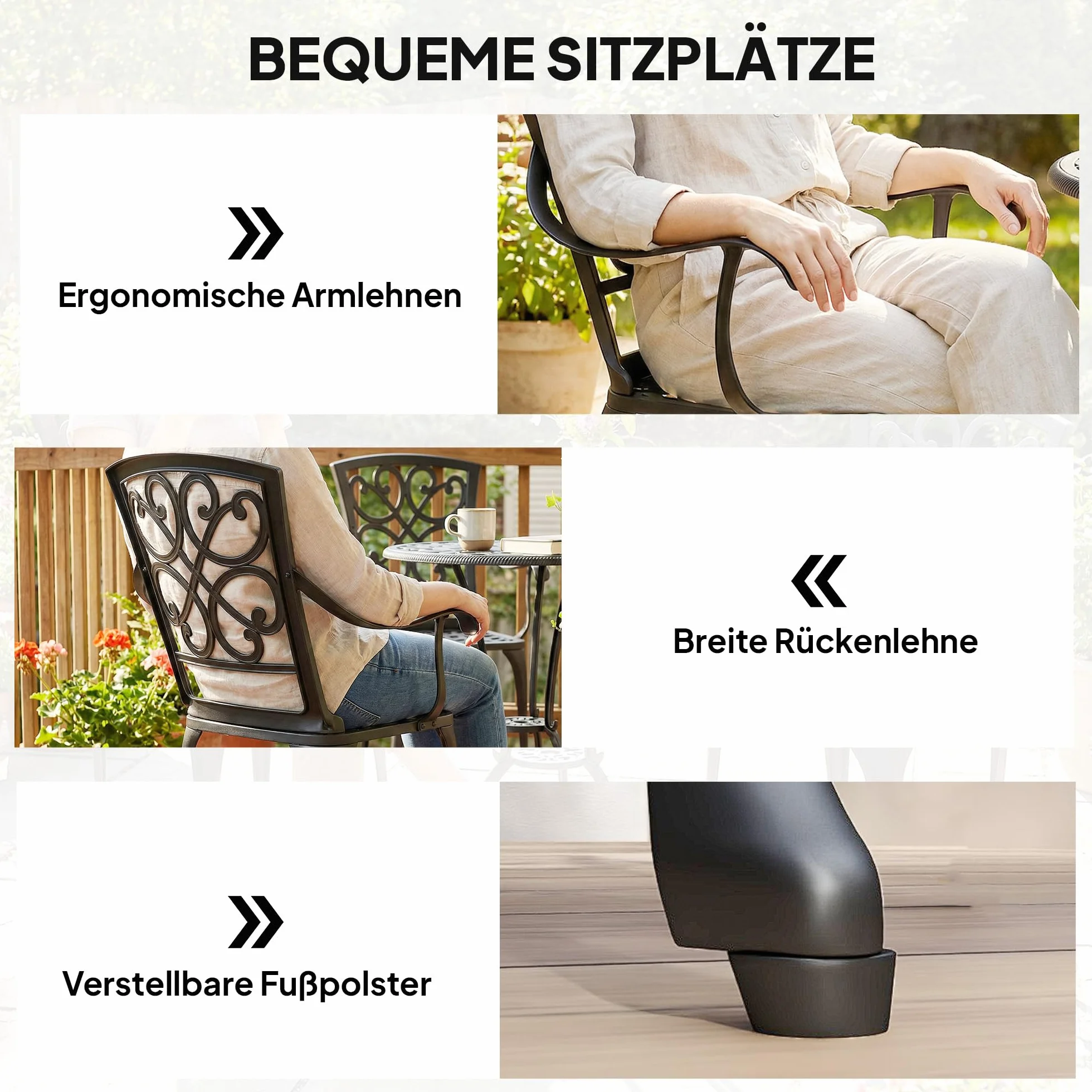 Outsunny 3-częściowy zestaw bistro ogrodowy okrągły stół z 2 krzesłami otwór na parasol, antyczne meble ogrodowe z odlewu aluminium, zestaw balkonowy na zewnątrz, taras czarny