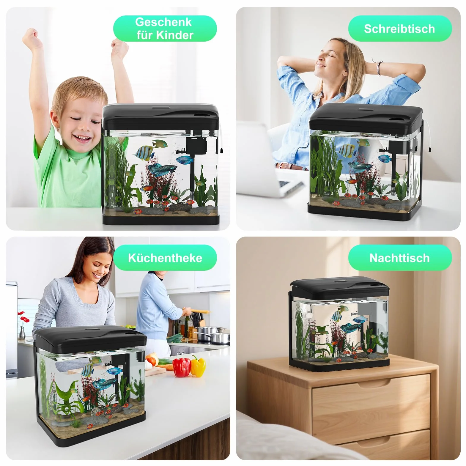 GuKKK Nano akwarium, kompletny zestaw, 15 l, stabilny basen dla początkujących z oświetleniem LED i wbudowanym systemem filtrowania, do ryb, basenów Aquarii, odporny na uderzenia, czarny